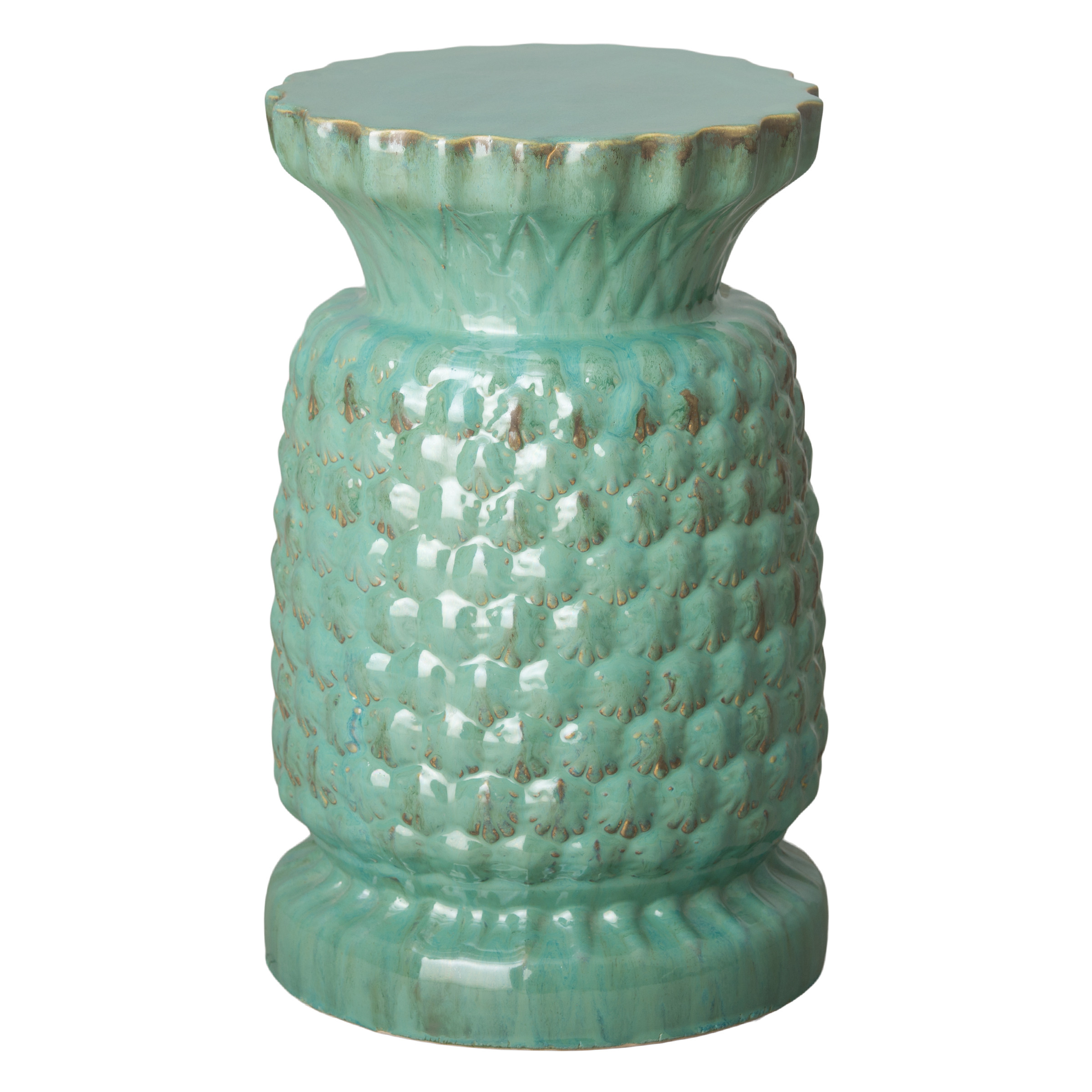 19 in. Large Pineapple Ceramic Garden Stool