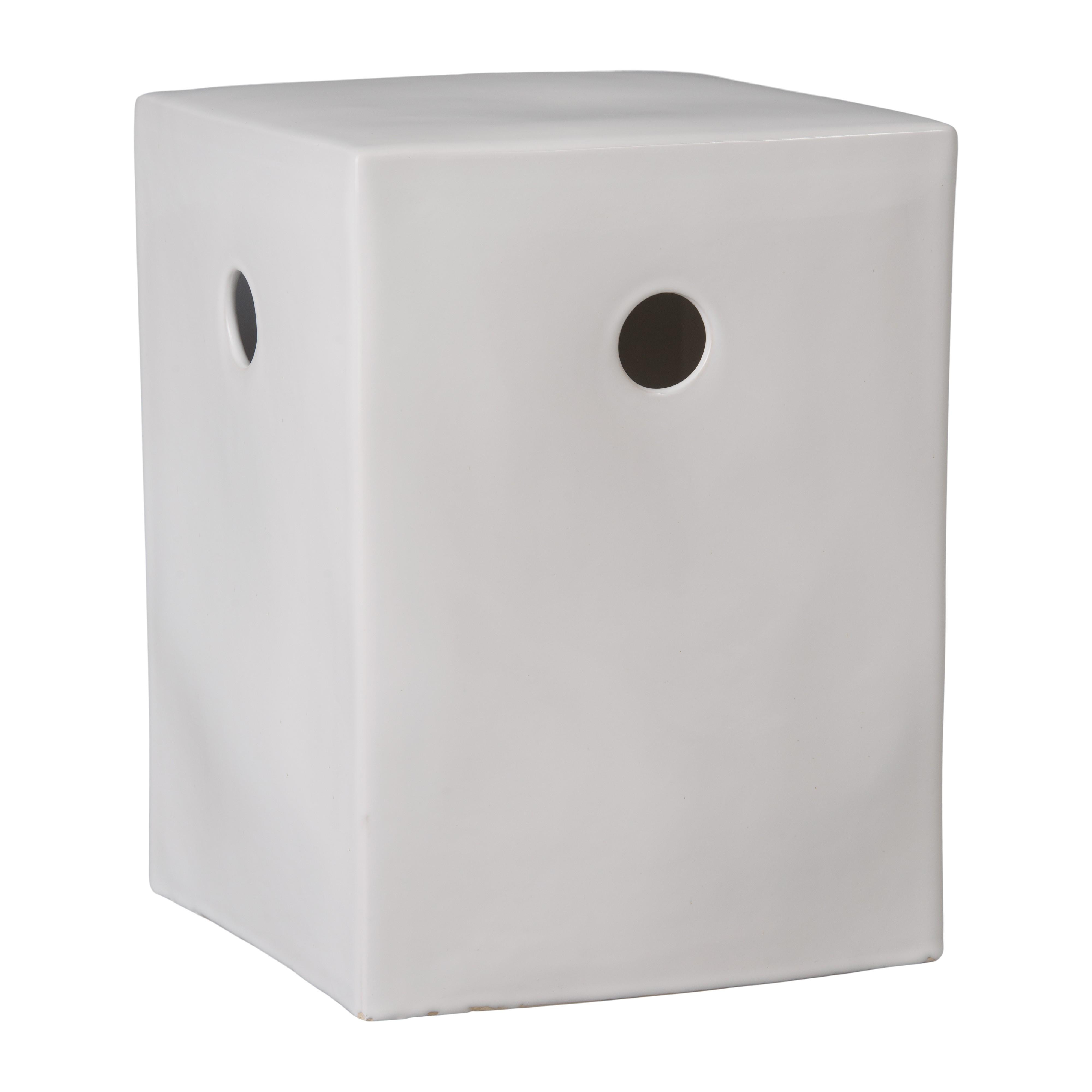 18 in. Square White Ceramic Garden Stool