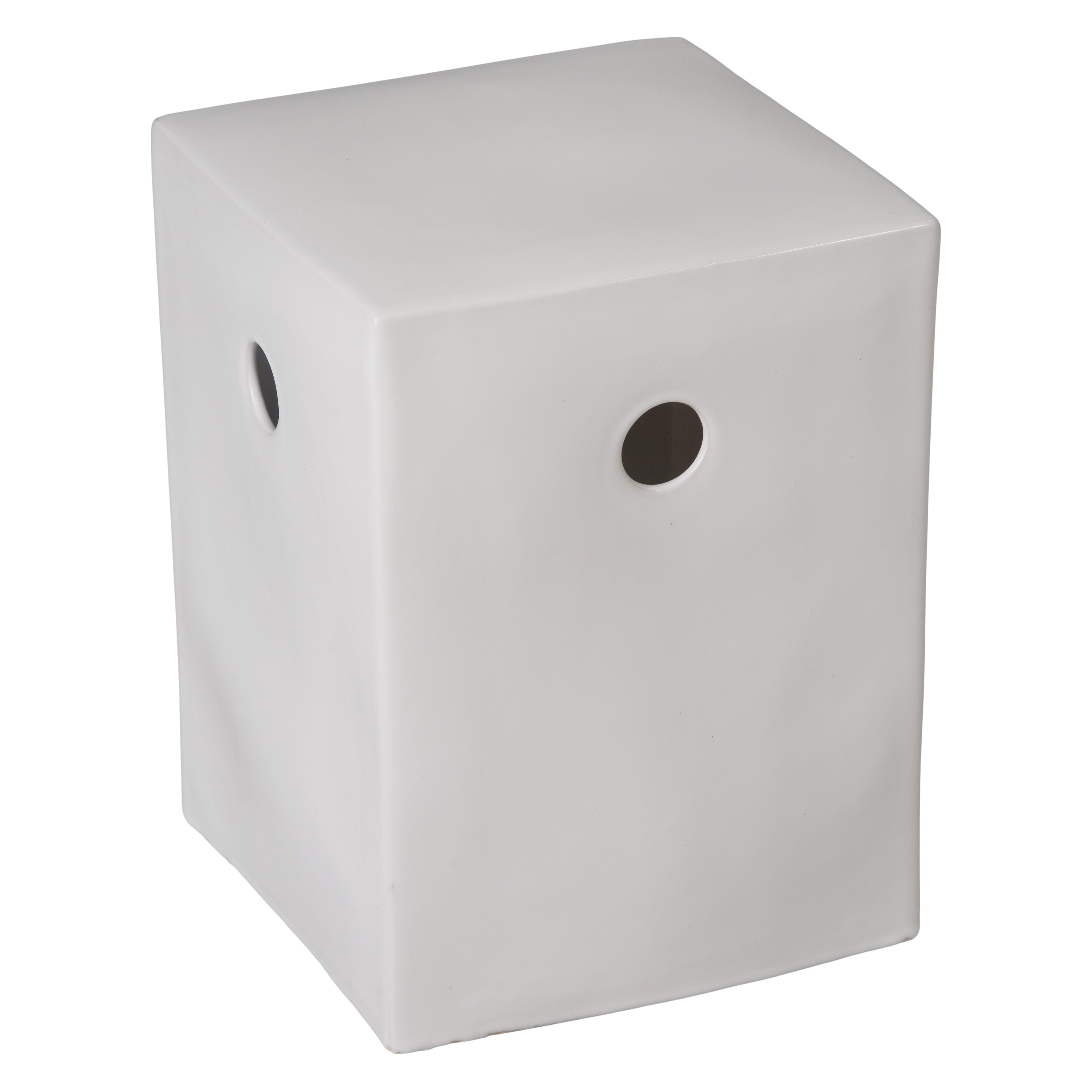 18 in. Square White Ceramic Garden Stool