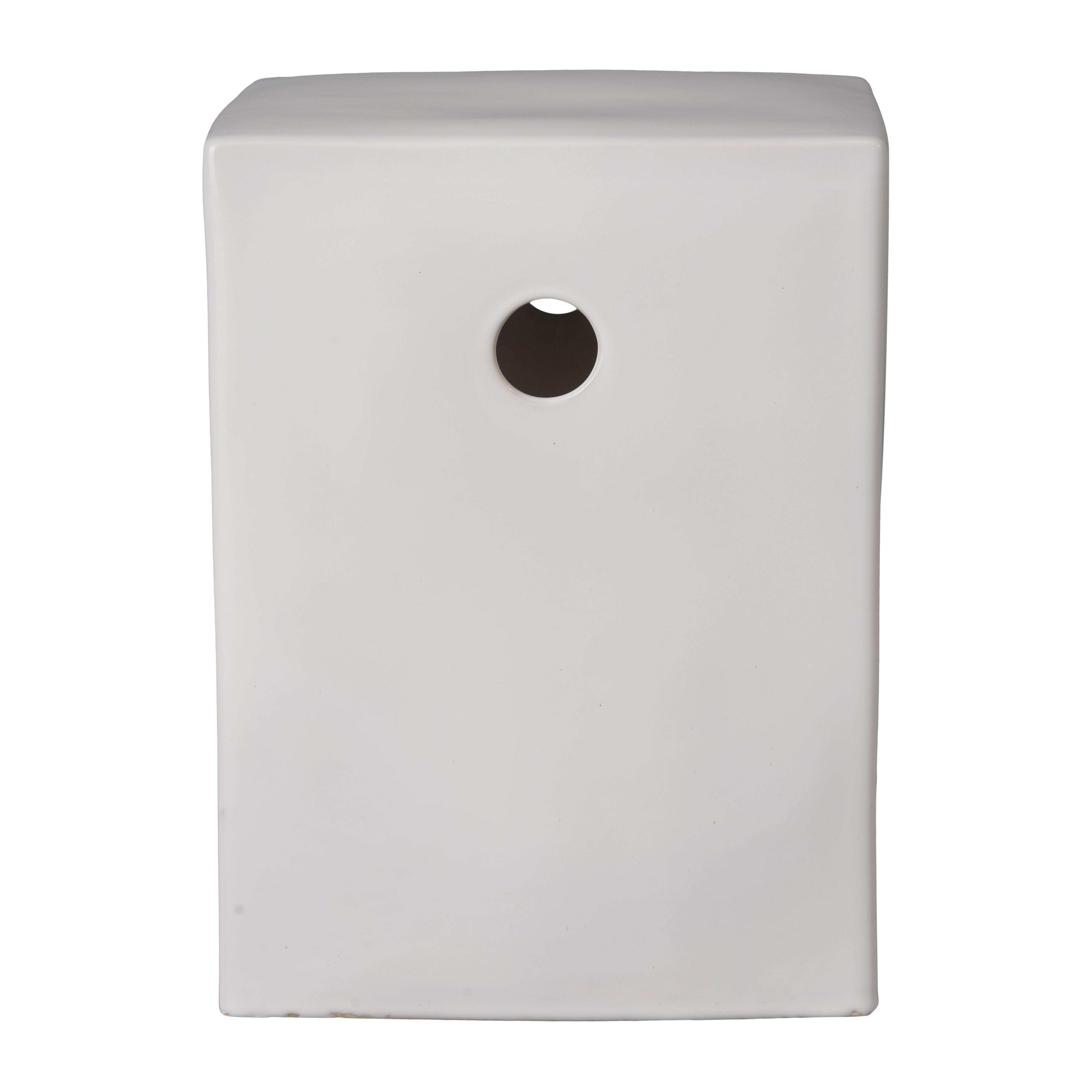 18 in. Square White Ceramic Garden Stool
