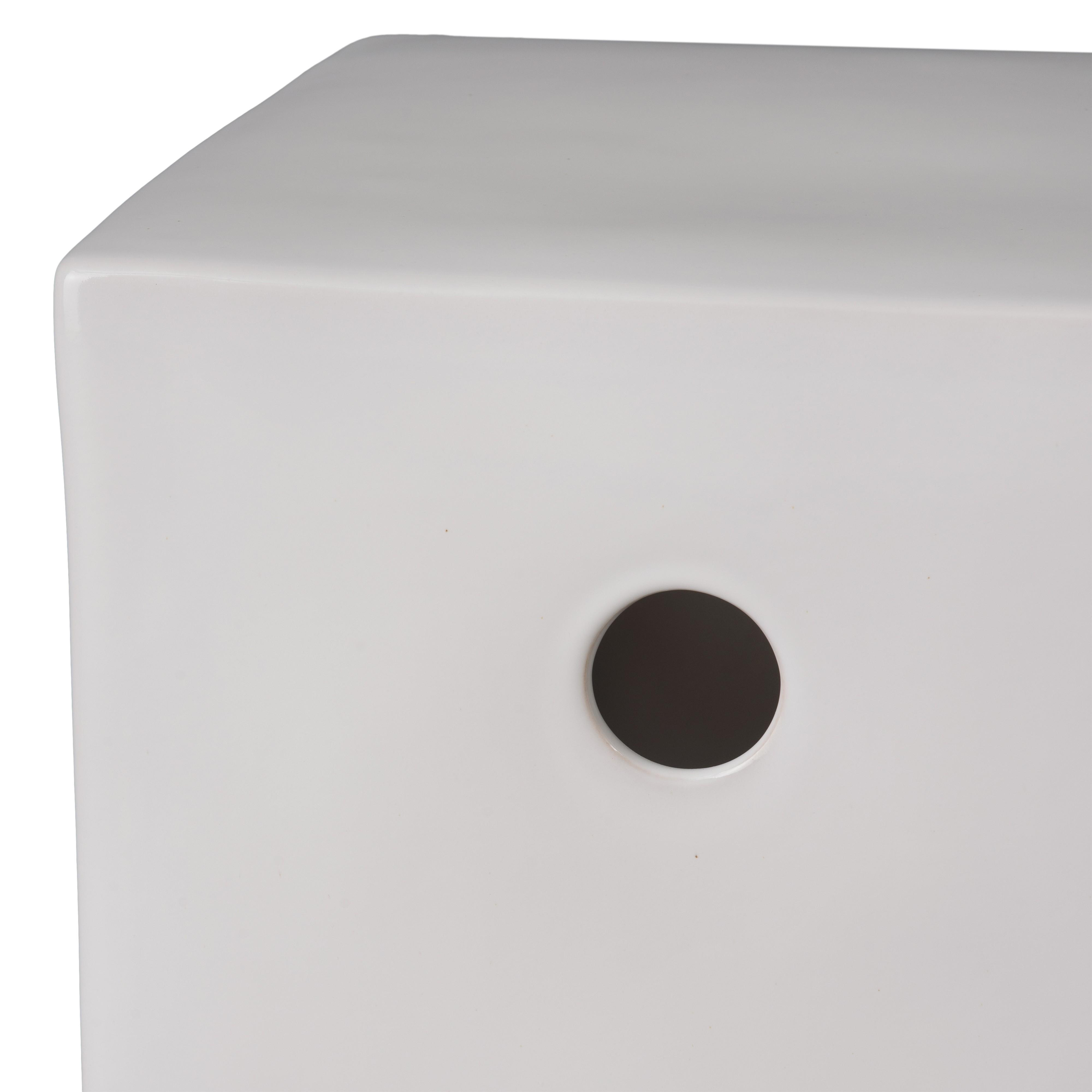 18 in. Square White Ceramic Garden Stool