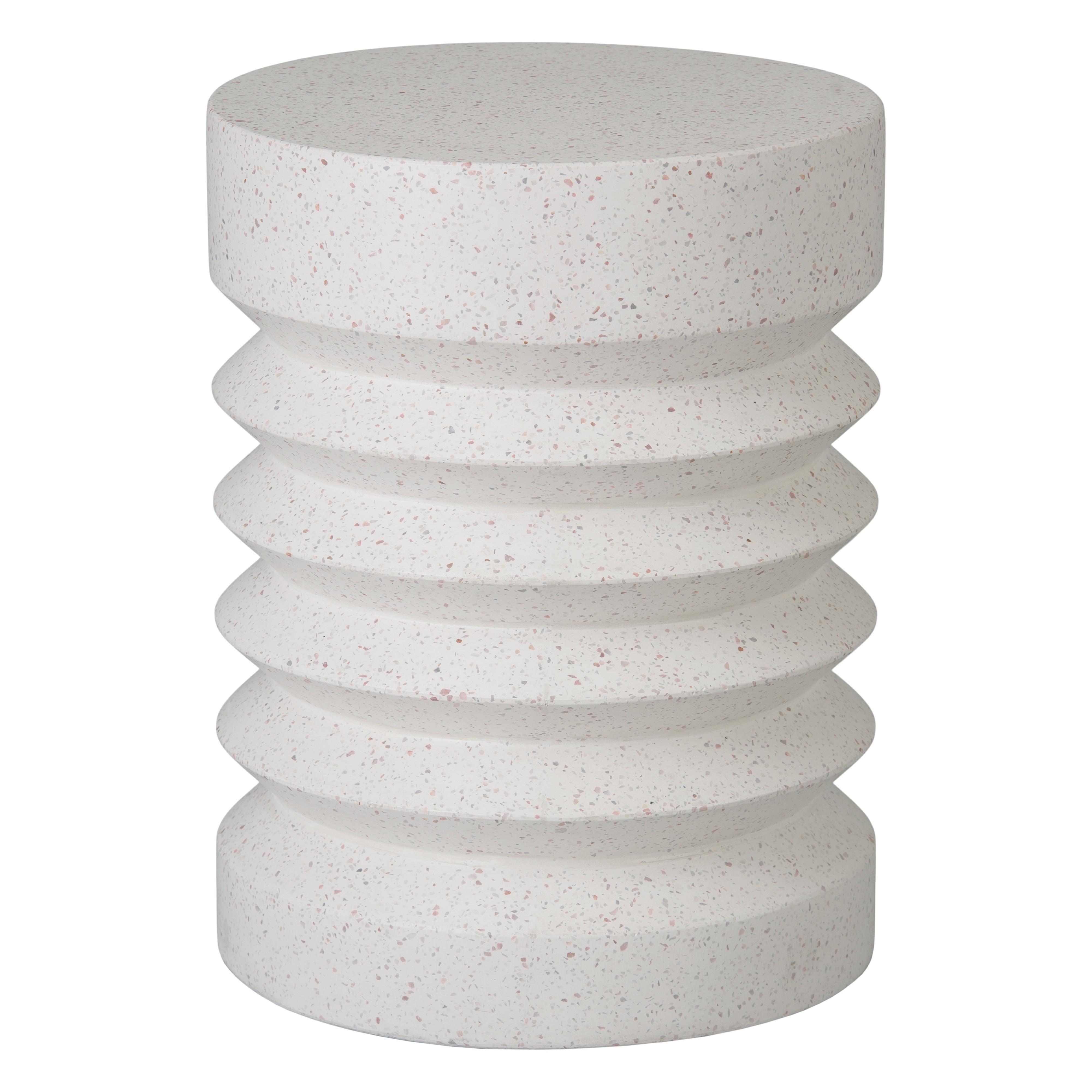 Jag 18.5 in. Round White Terrazzo Garden Stool