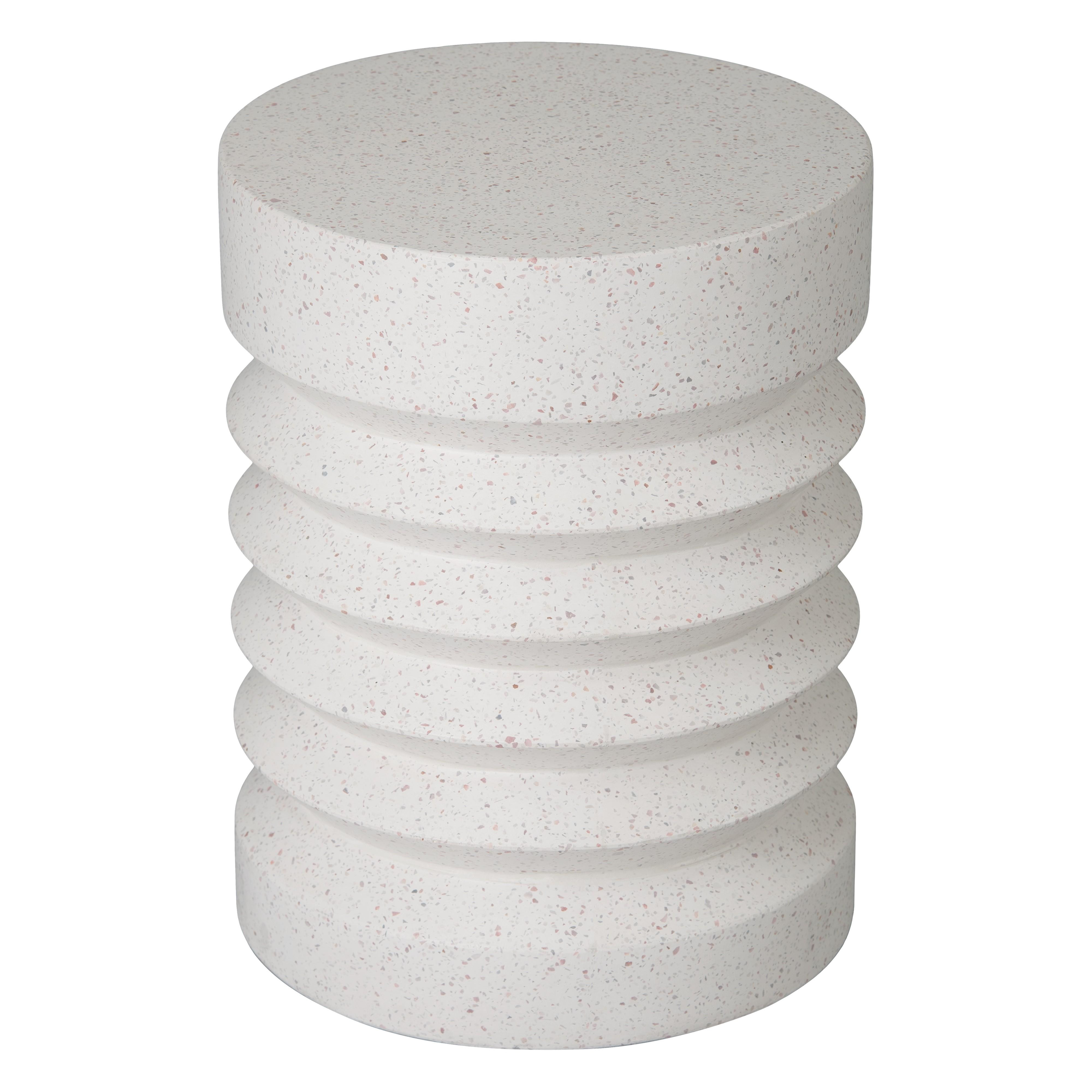 Jag 18.5 in. Round White Terrazzo Garden Stool