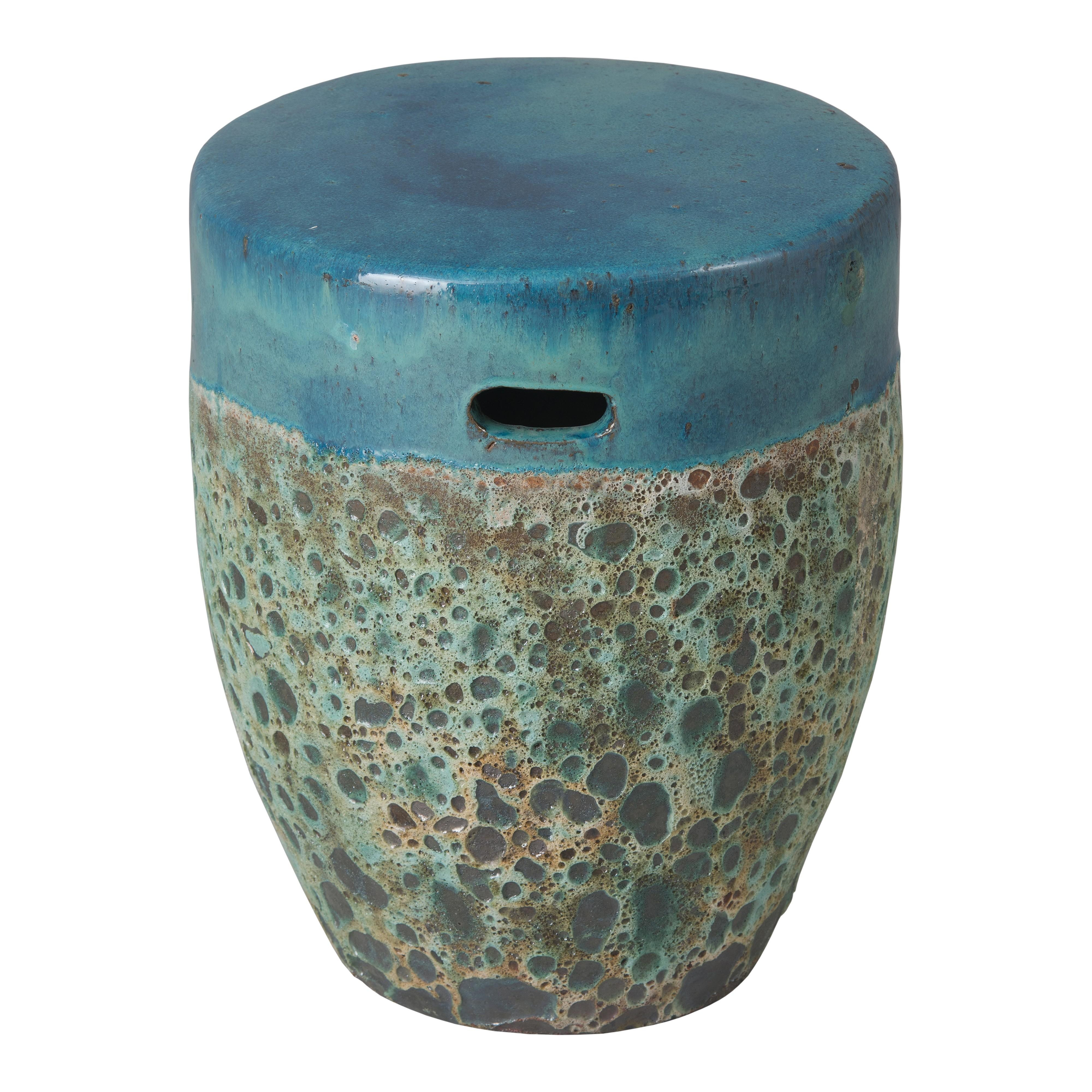 18 in. Round Reef Teal Ceramic Garden Stool