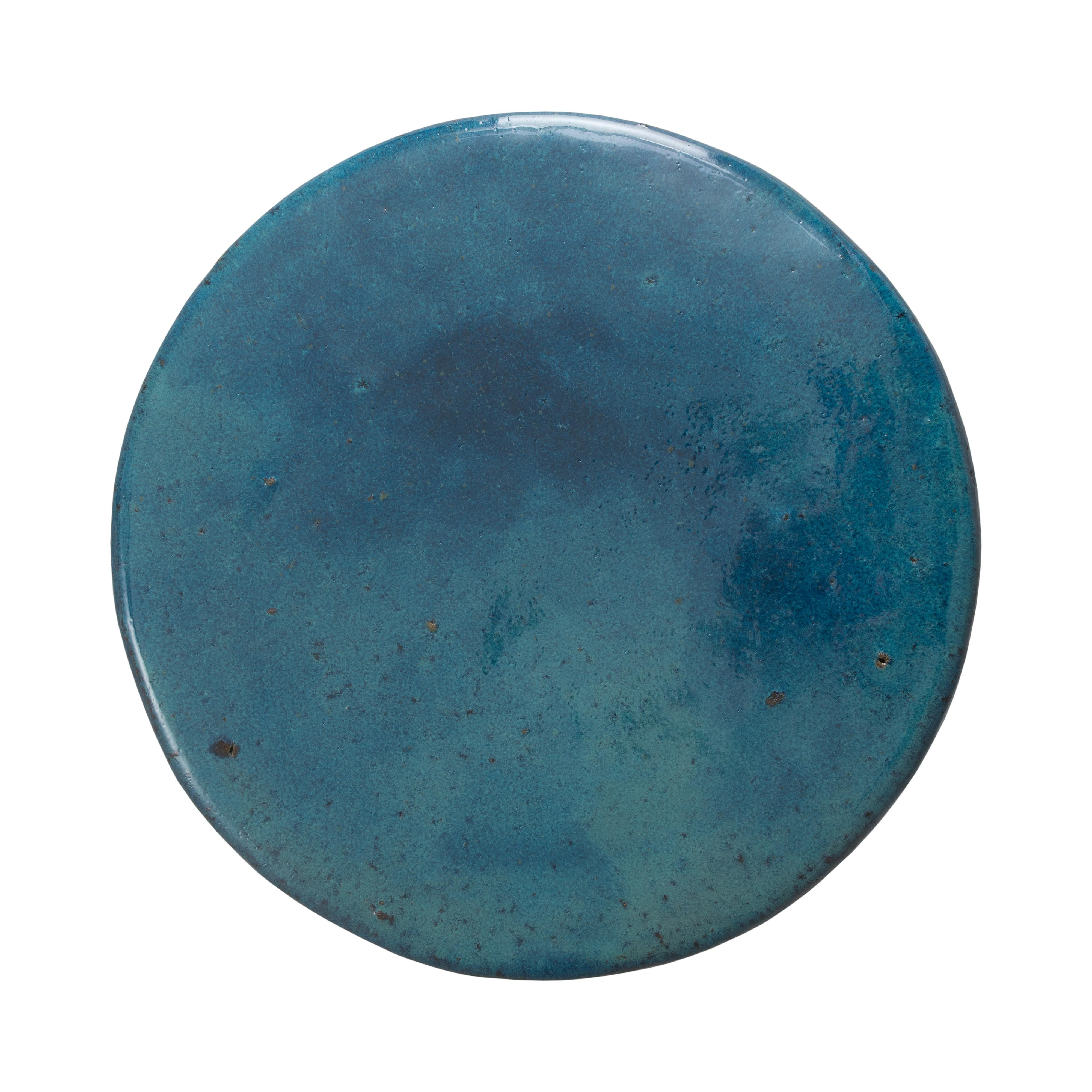 18 in. Round Reef Teal Ceramic Garden Stool
