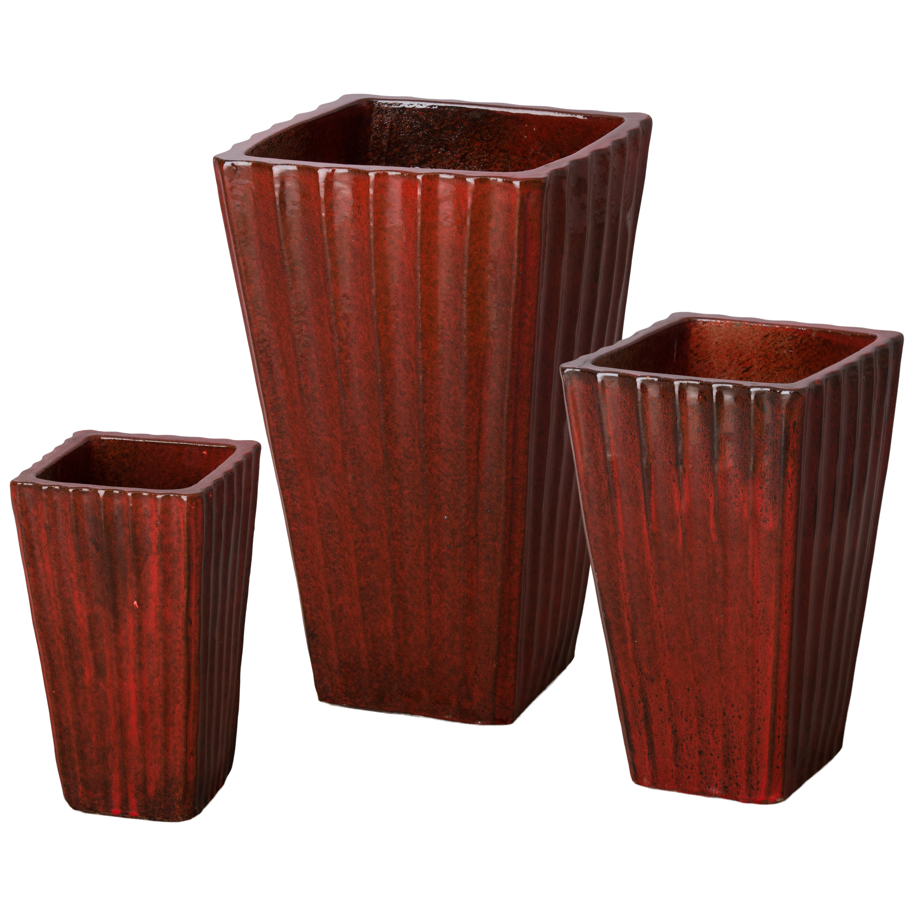 Set of 3 Fluted Square Ceramic Planters
