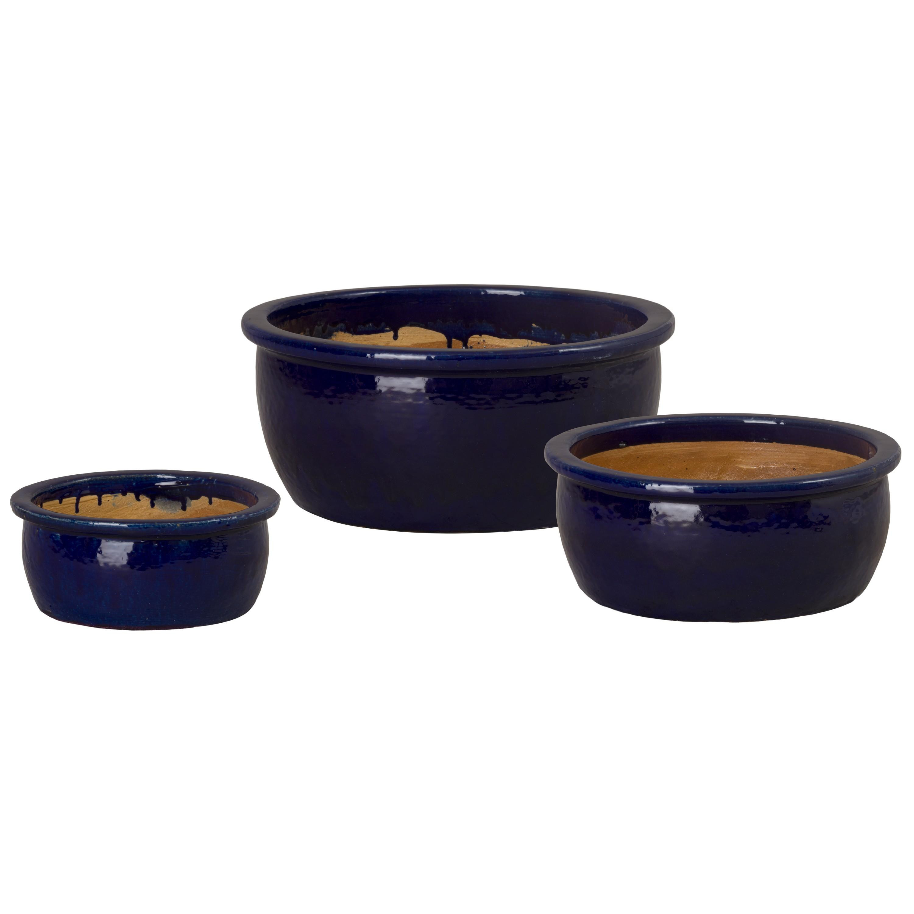 Set of 3 Shallow Ceramic Lip Planters