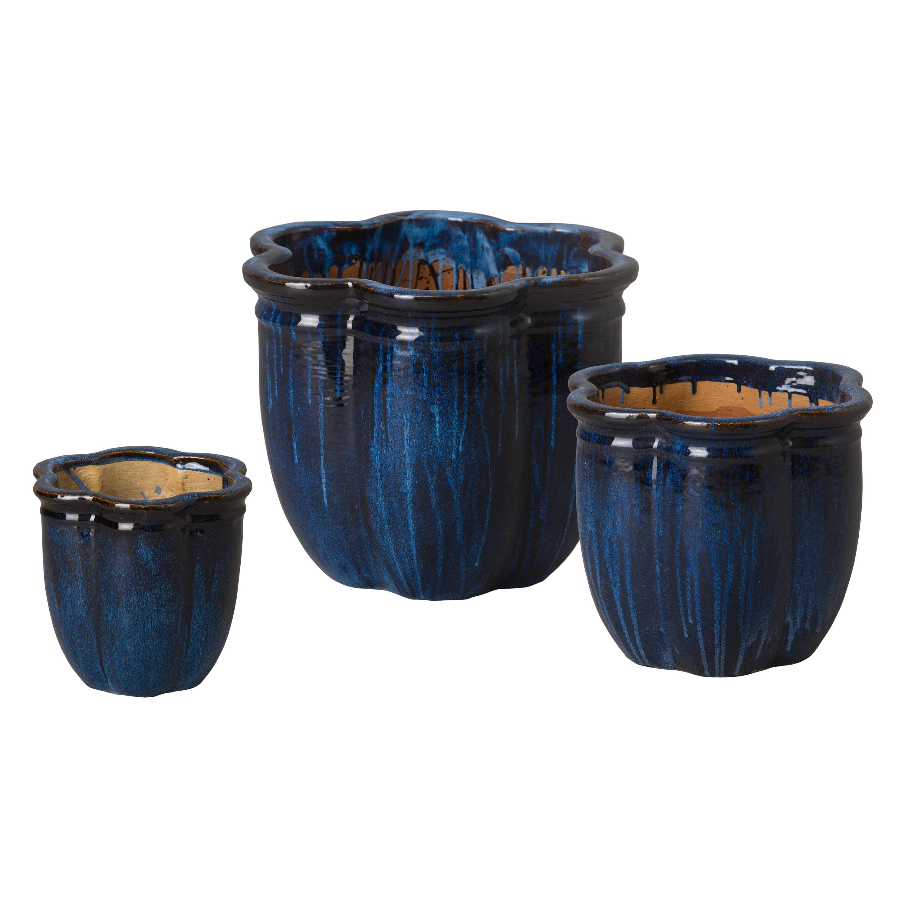 Set of 3 Scalloped Ceramic Planters