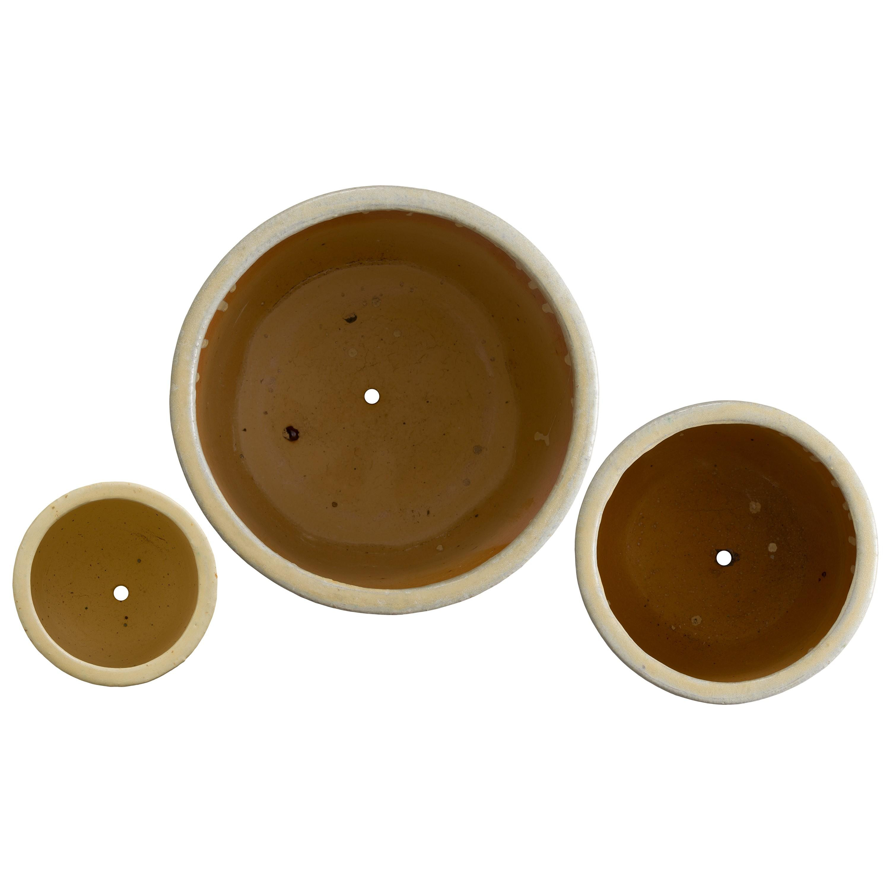 Barrel Set of 3 Round Amber Ceramic Planters