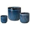 Barrel Set of 3 Round Quin Blue Ceramic Planters