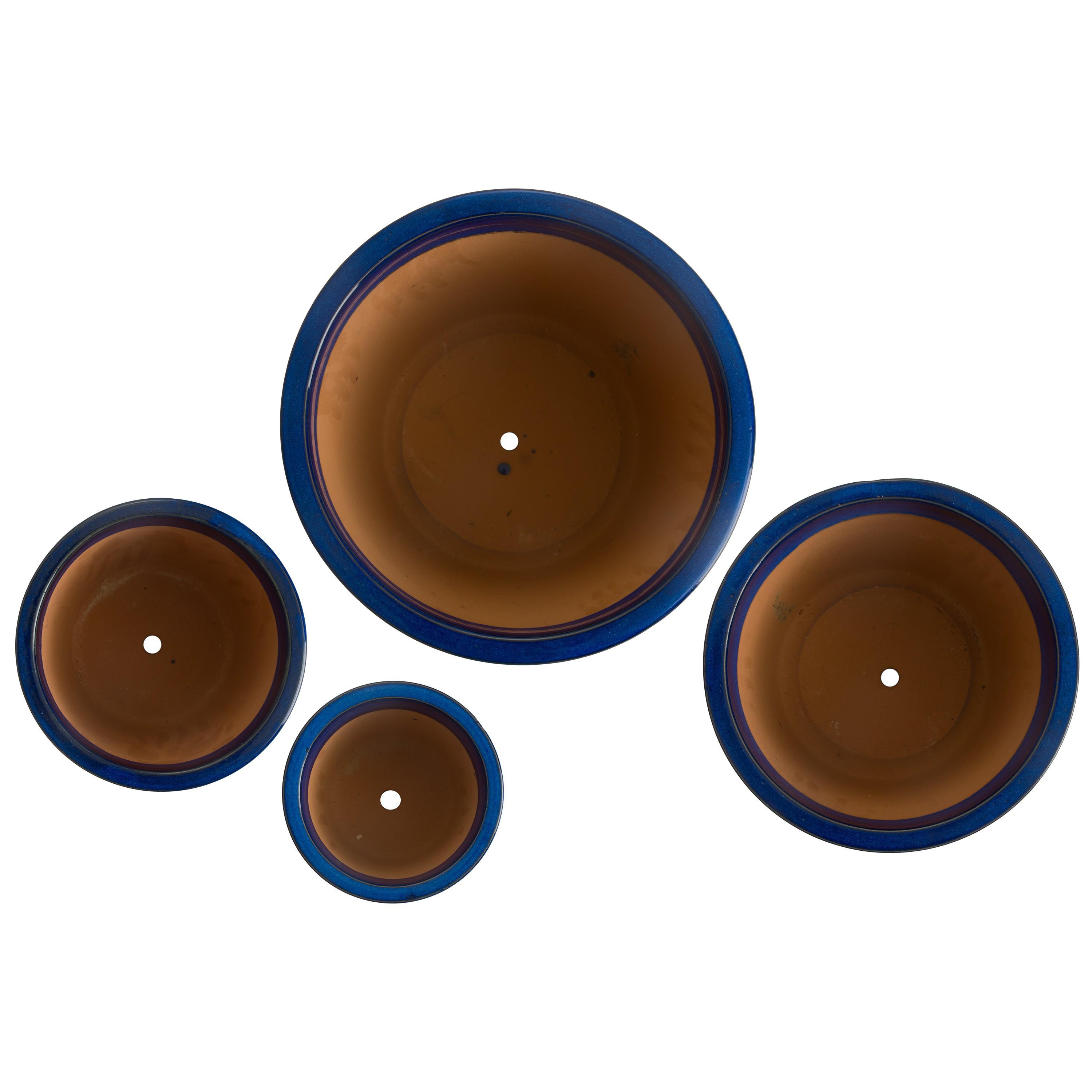 Pail Set of 4 Blue Ceramic Planters