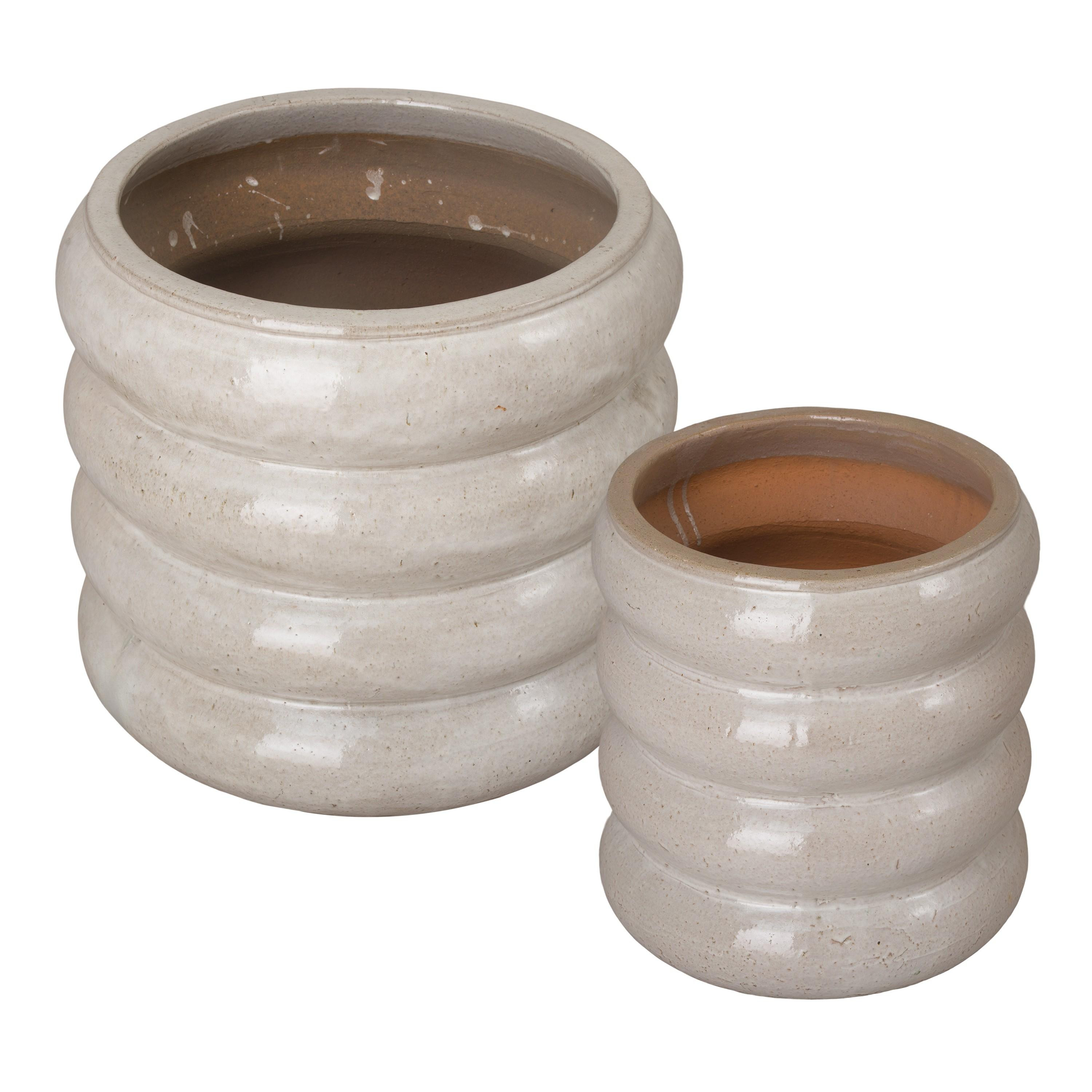 Set of 2 Torus Distressed White Ceramic Planters