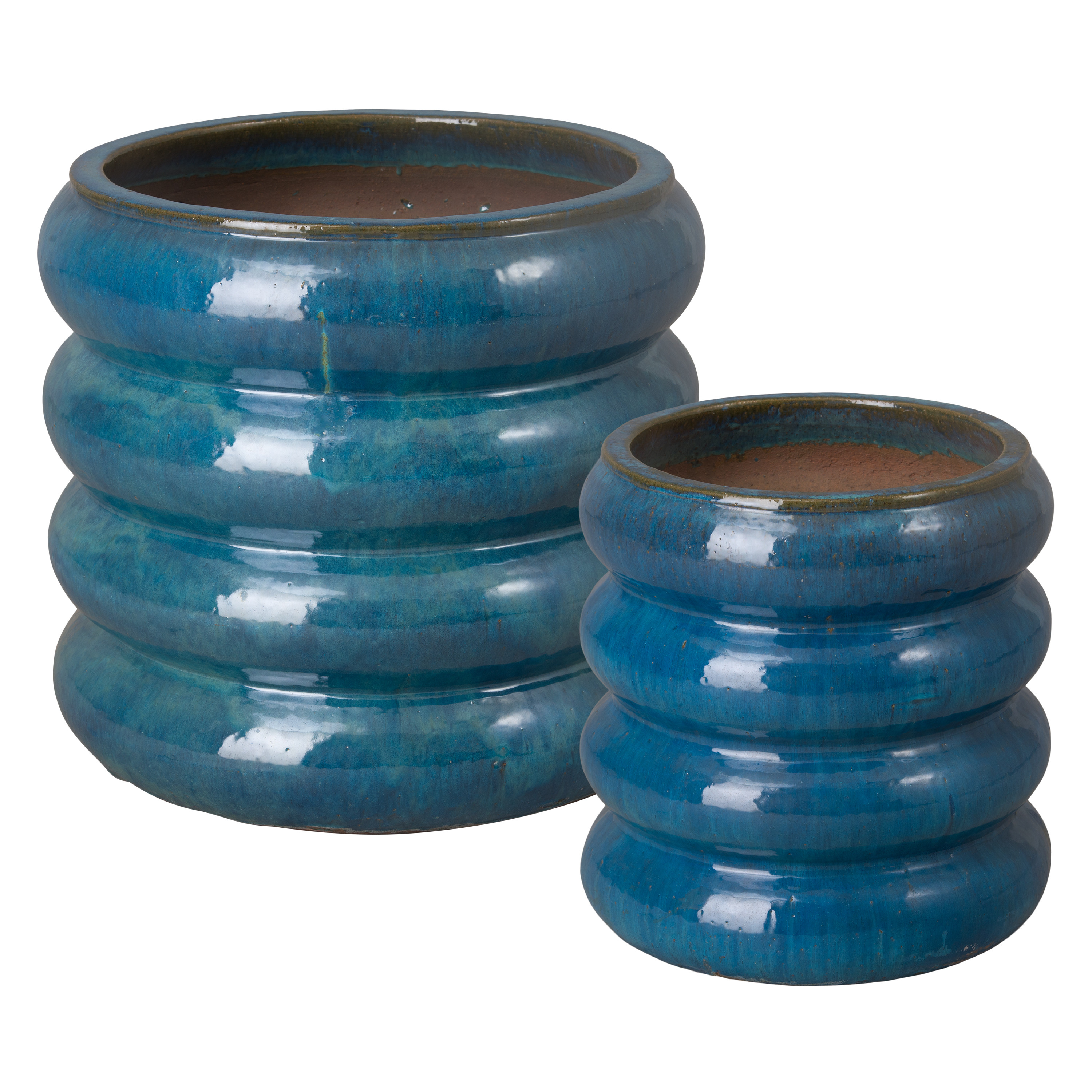 Set of 2 Torus Teal Ceramic Planters