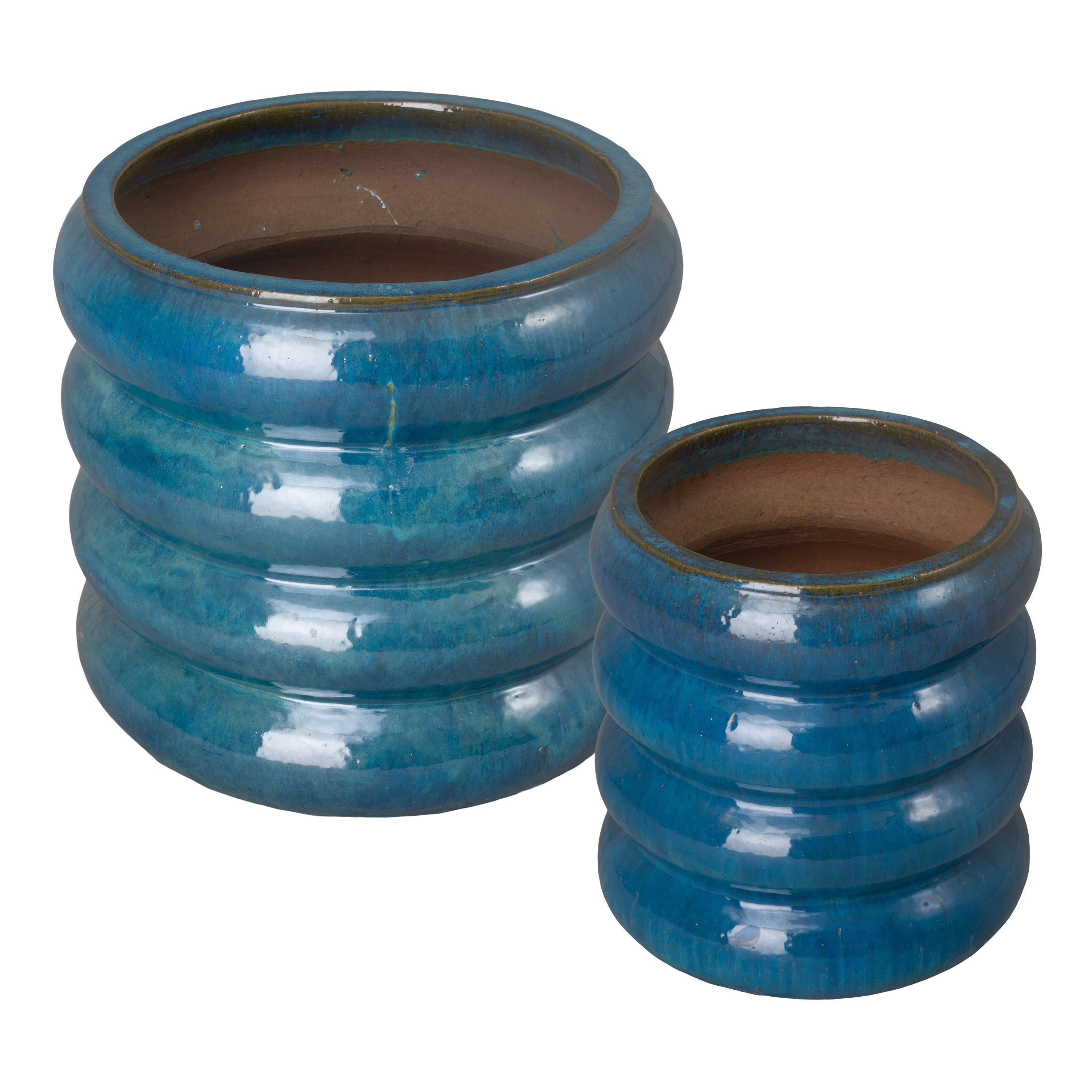 Set of 2 Torus Teal Ceramic Planters
