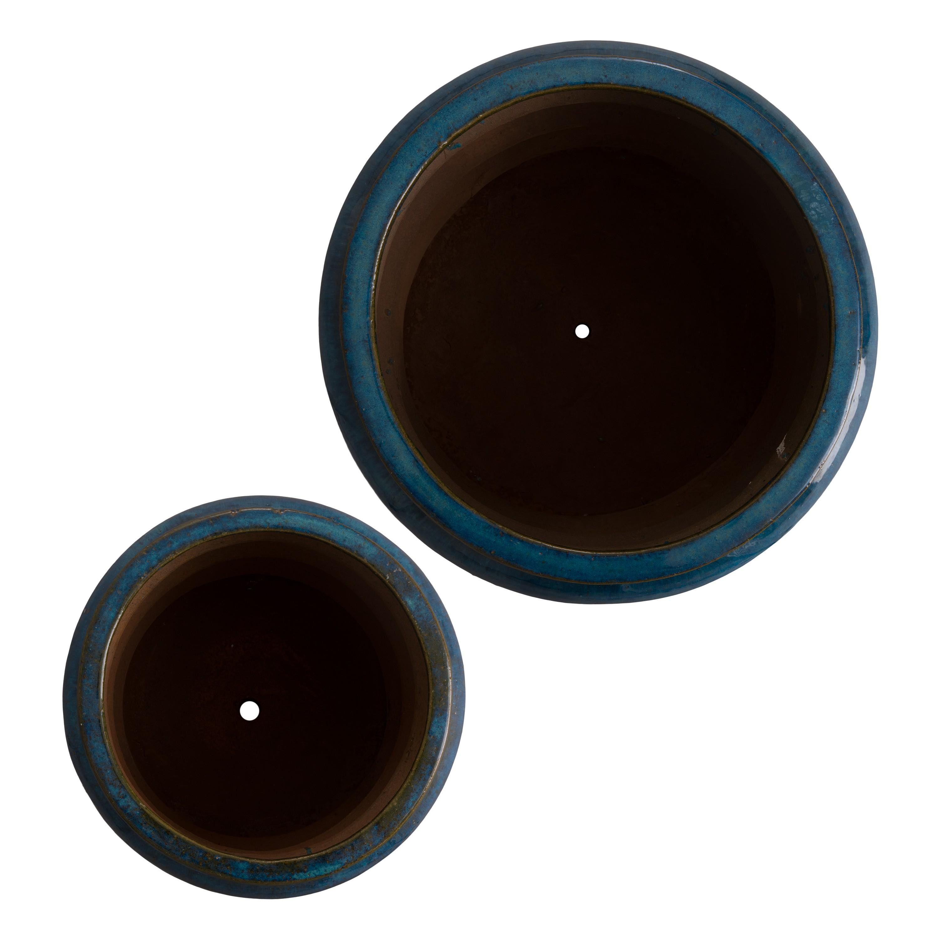 Set of 2 Torus Teal Ceramic Planters