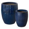 Set of 2 Round Ridge Ceramic Planters