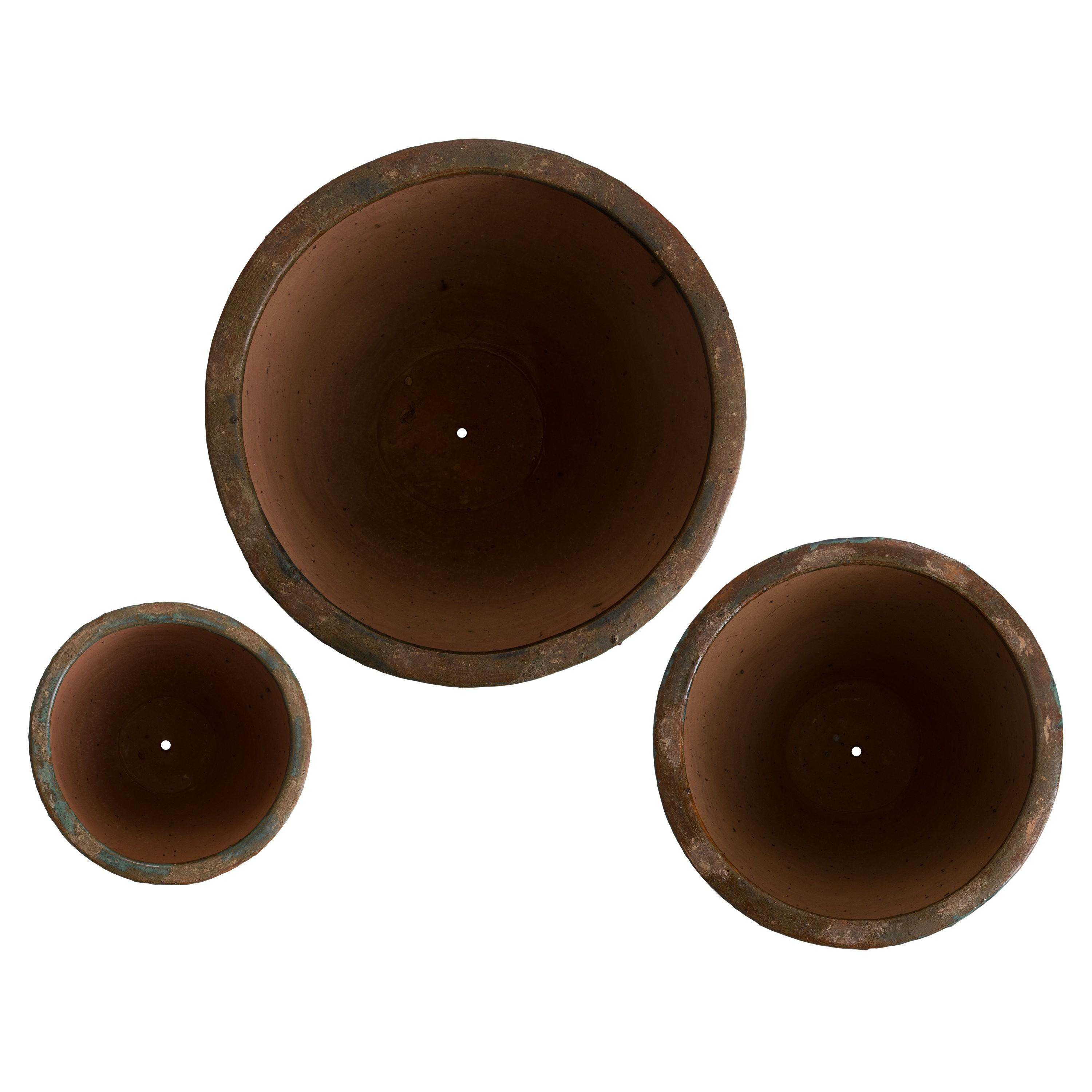 Ripple Set of 3 Round Teal Ceramic Planters