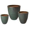 Ripple Set of 3 Round Teal Ceramic Planters