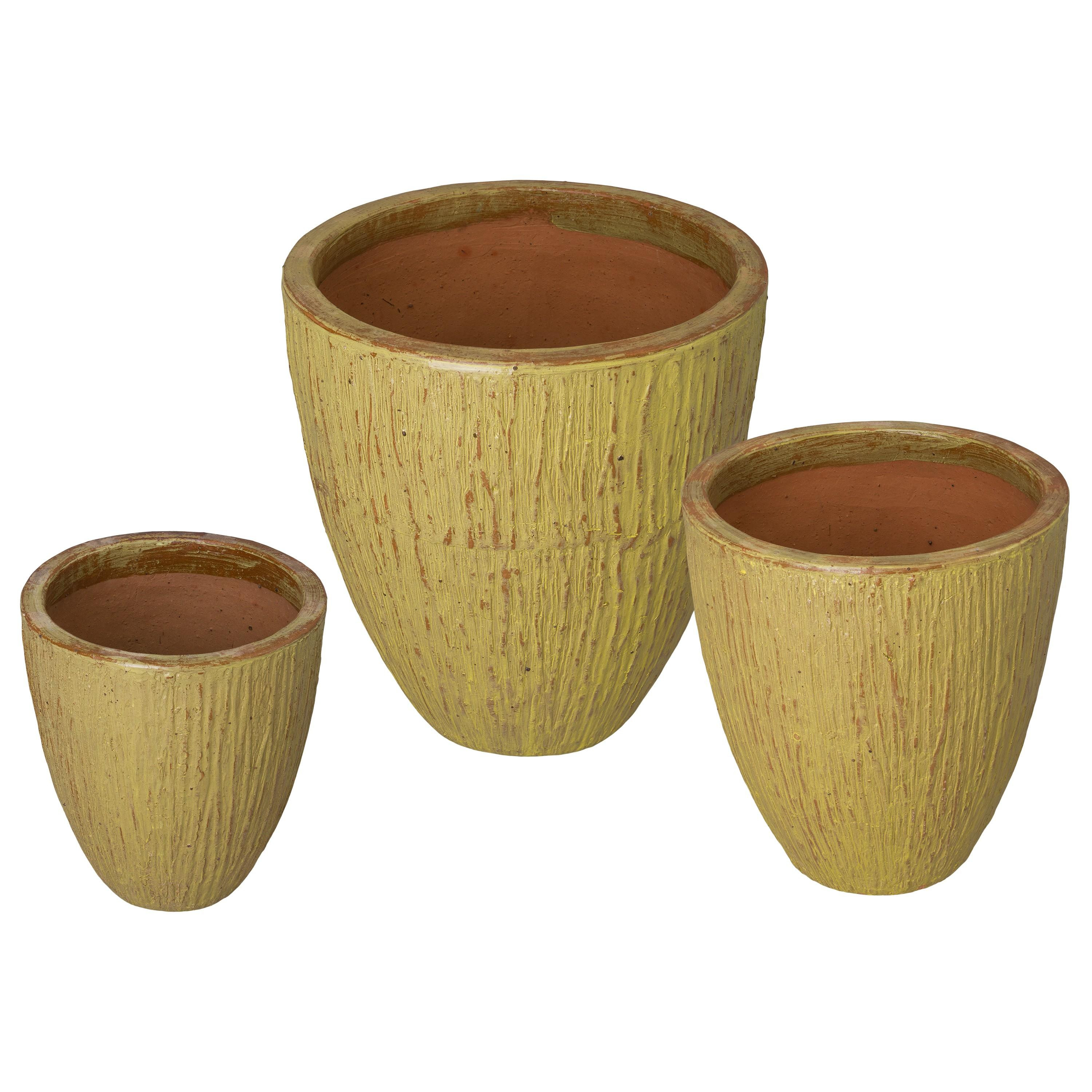 Ripple Set of 3 Round Yellow Ceramic Planters