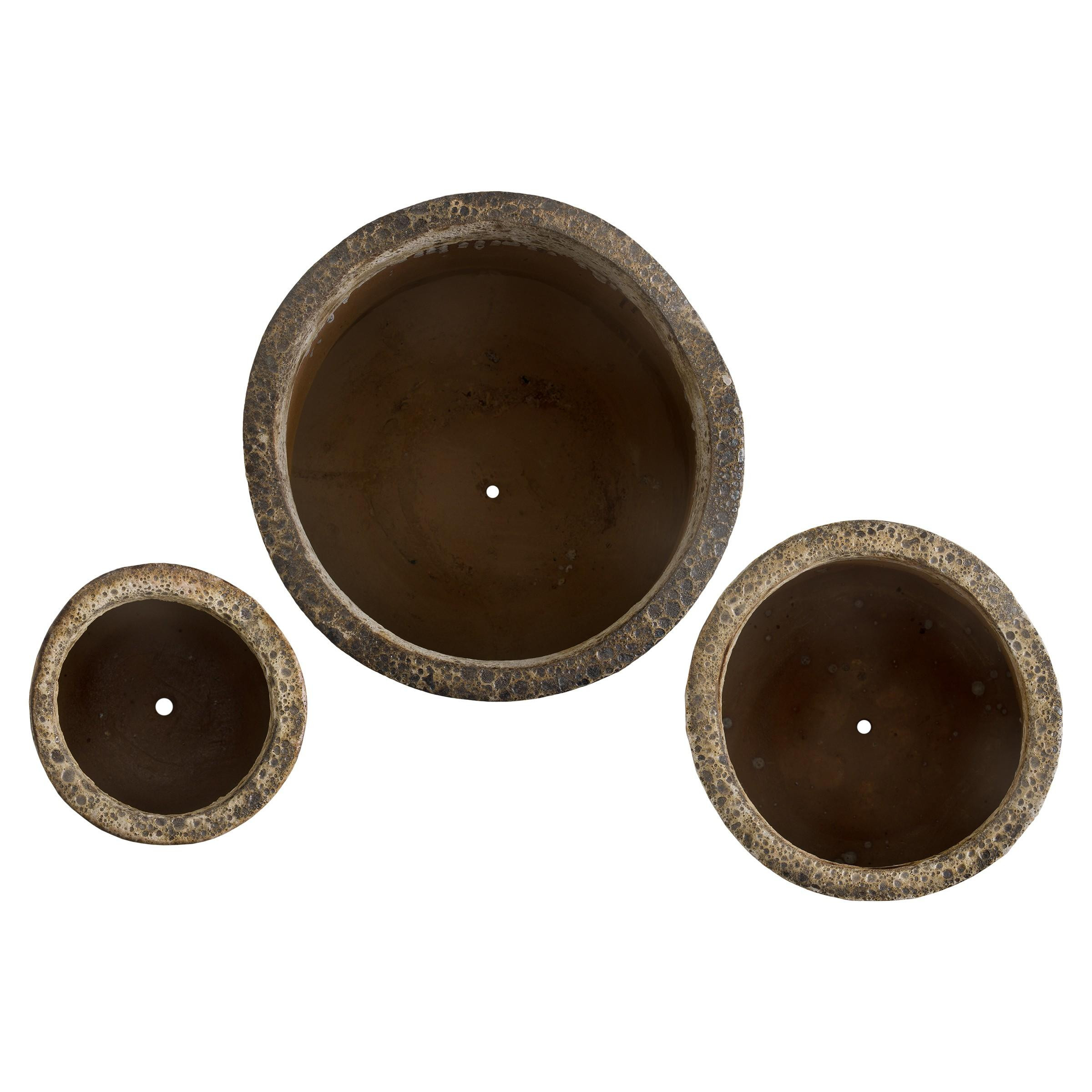 Set of 3 Sack Reef Teal Ceramic Planters