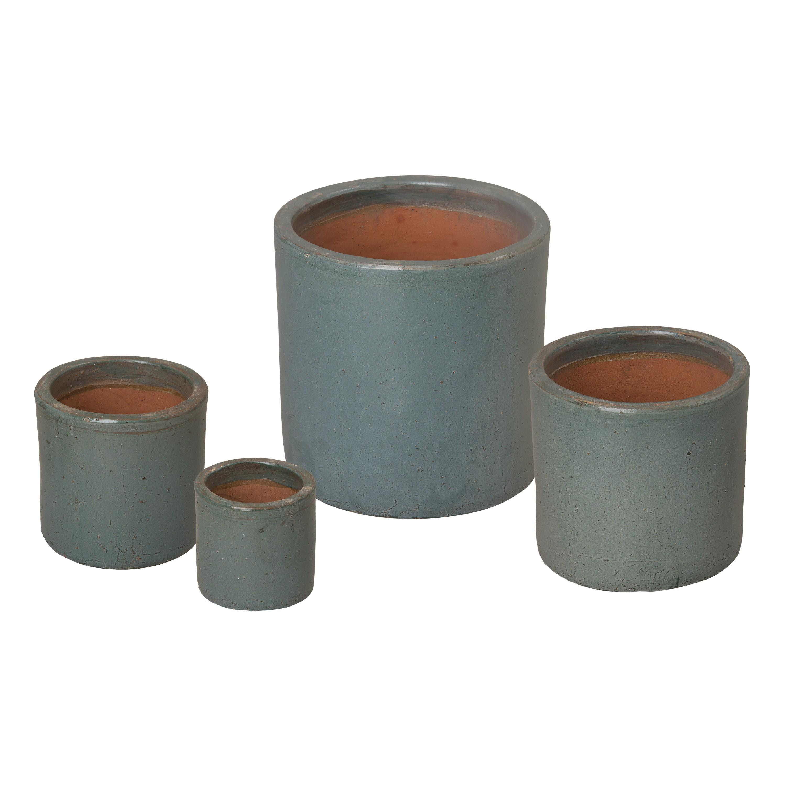 Set of 4 Round Cylinder Soft Blue Ceramic Planters
