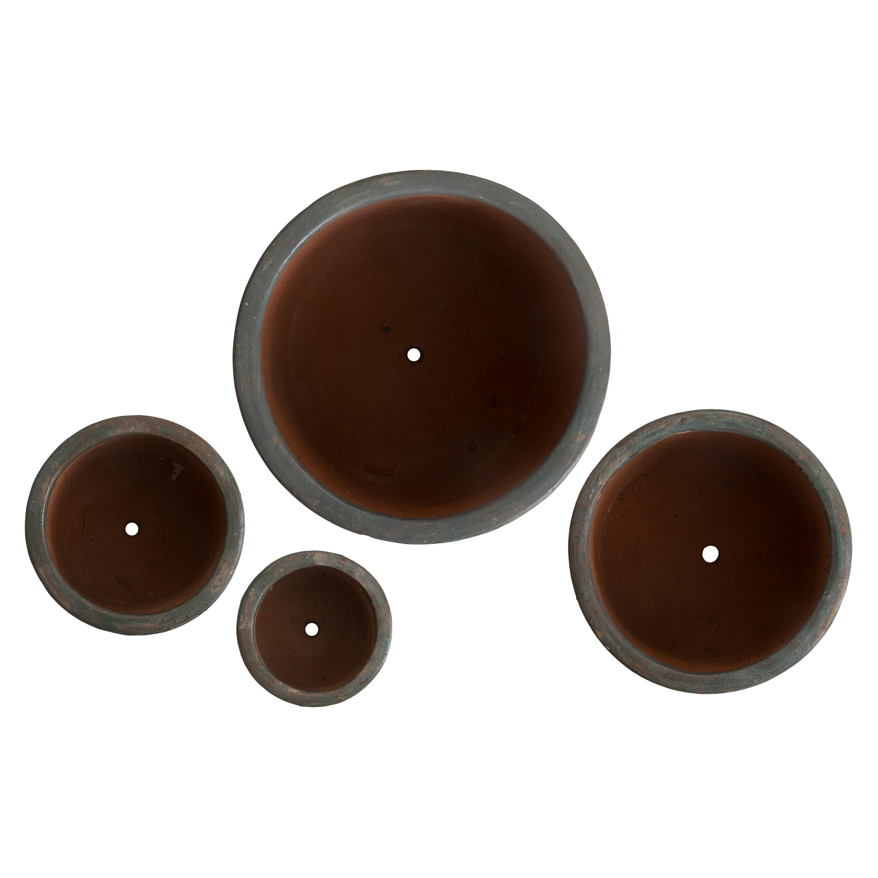 Set of 4 Round Cylinder Soft Blue Ceramic Planters