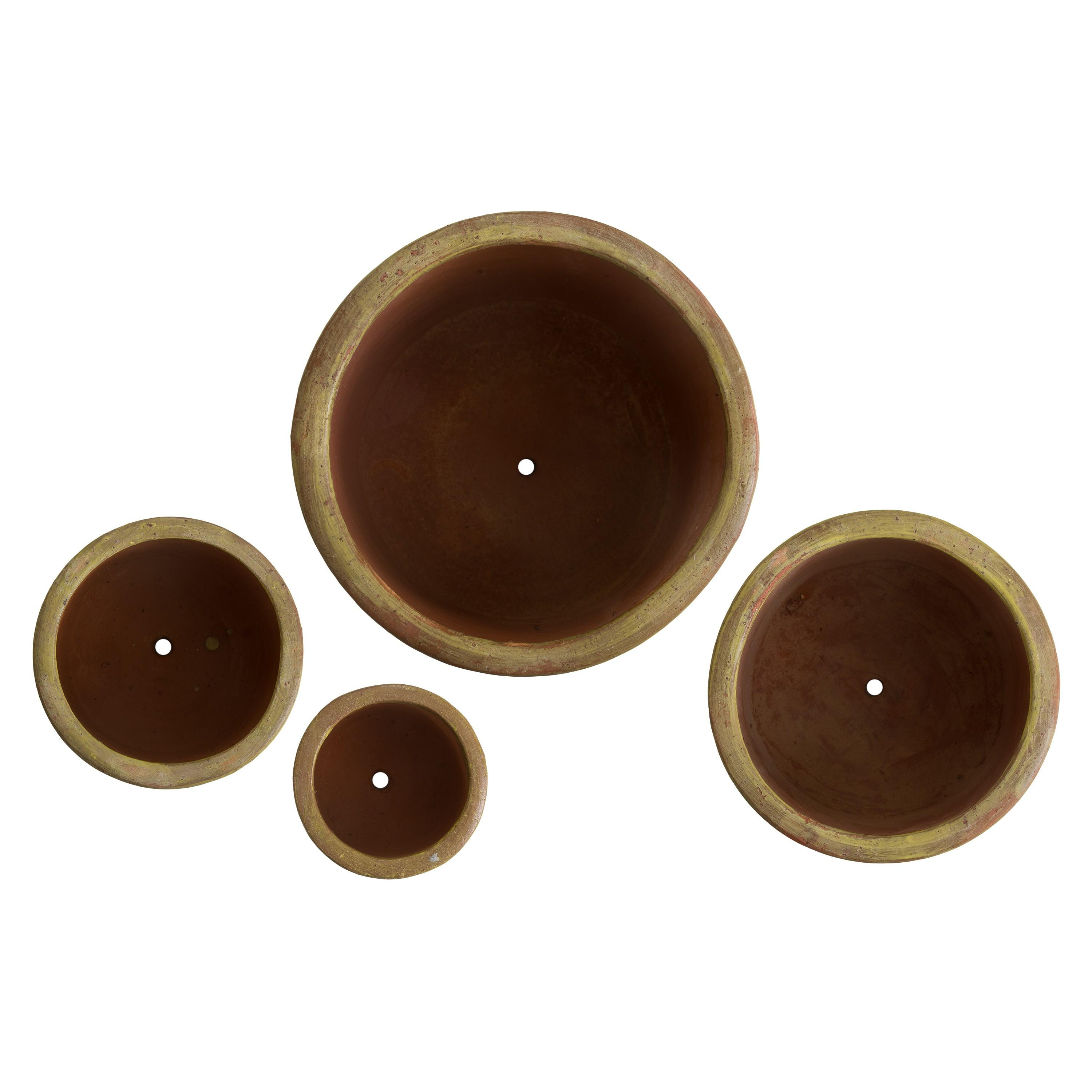 Set of 4 Round Cylinder Yellow Ceramic Planters