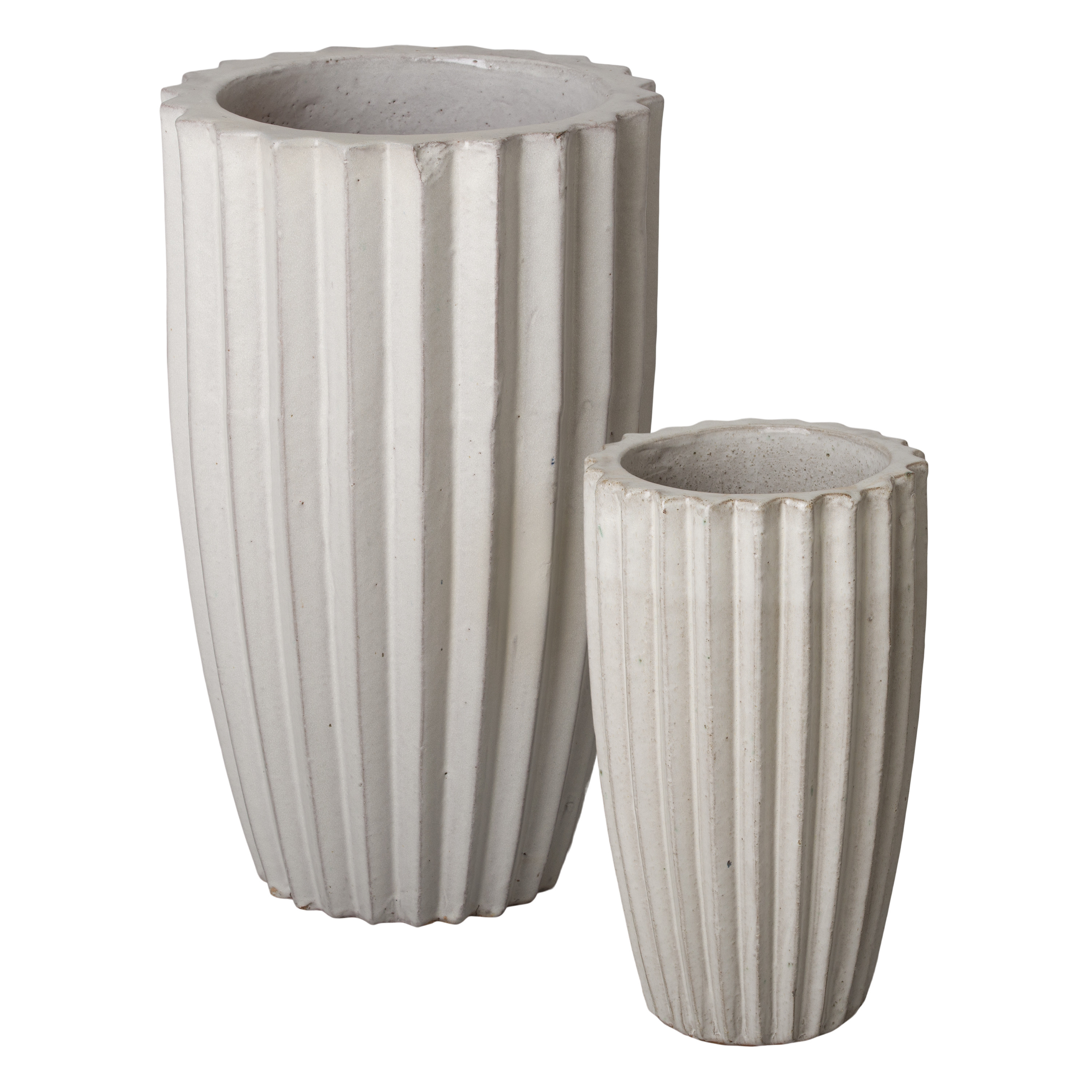 Set of 2 Tall Round Ridge Pots