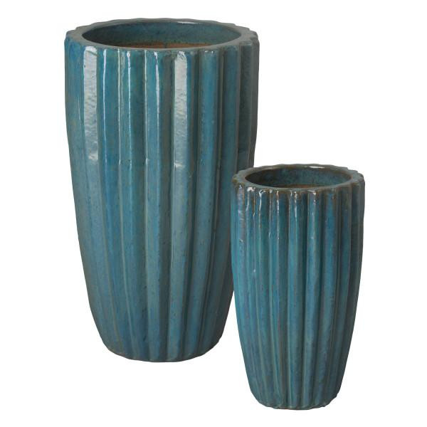 Set of 2 Tall Round Ridge Pots | Emissary