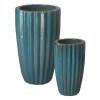 Set of 2 Tall Round Ridge Pots