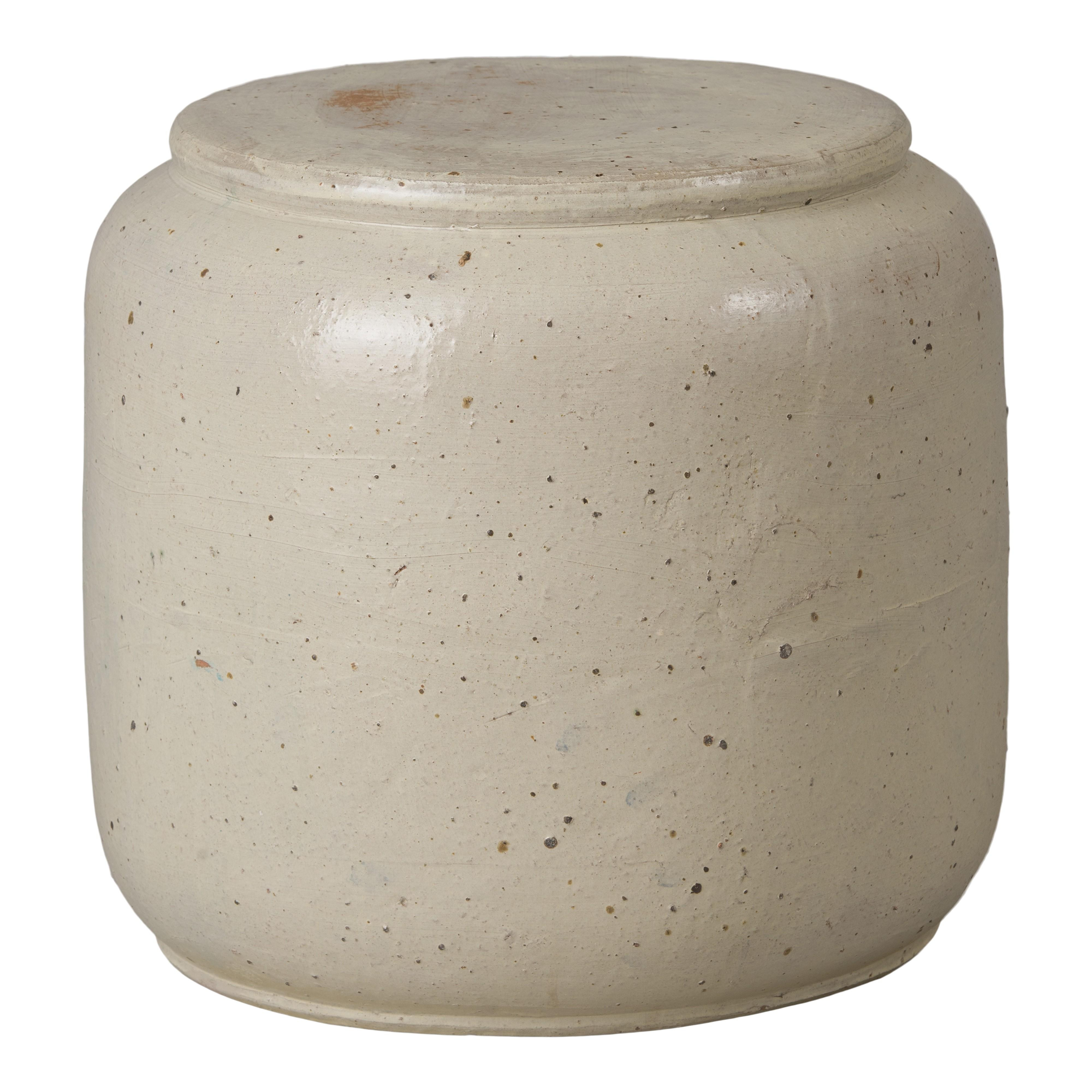 Squat 18 in. Round Distressed White Ceramic Garden Stool