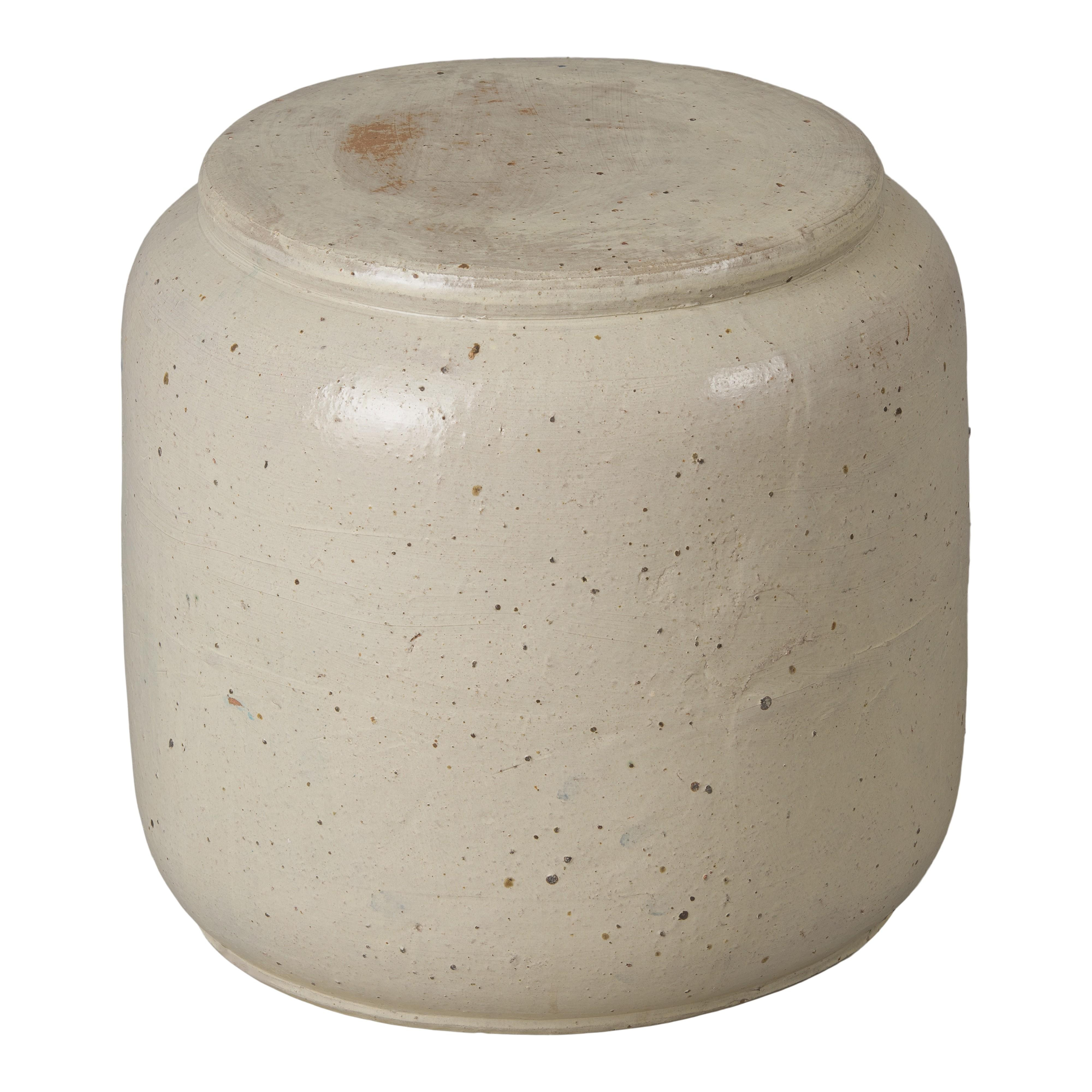 Squat 18 in. Round Distressed White Ceramic Garden Stool