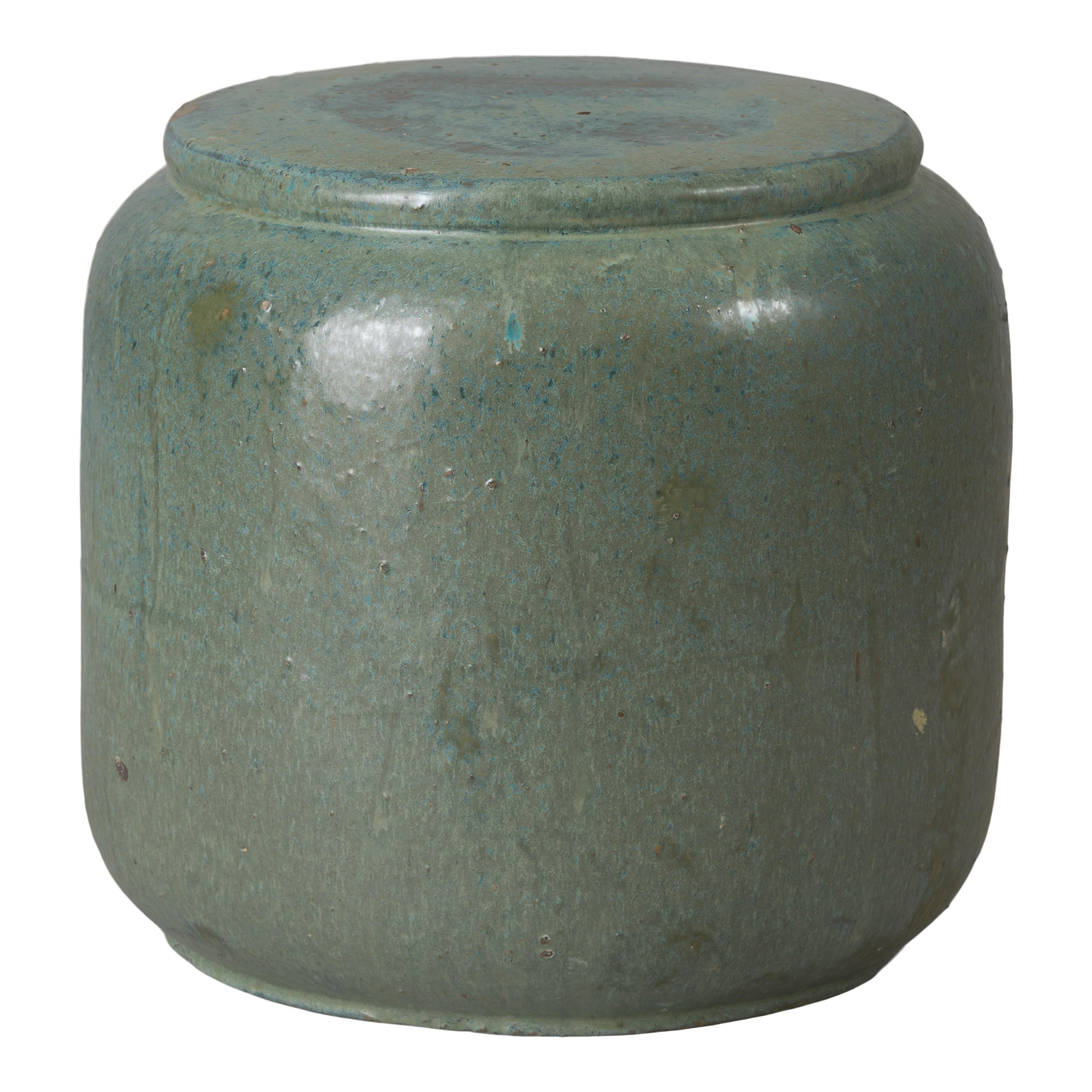Squat 18 in. Round Teal Ceramic Garden Stool