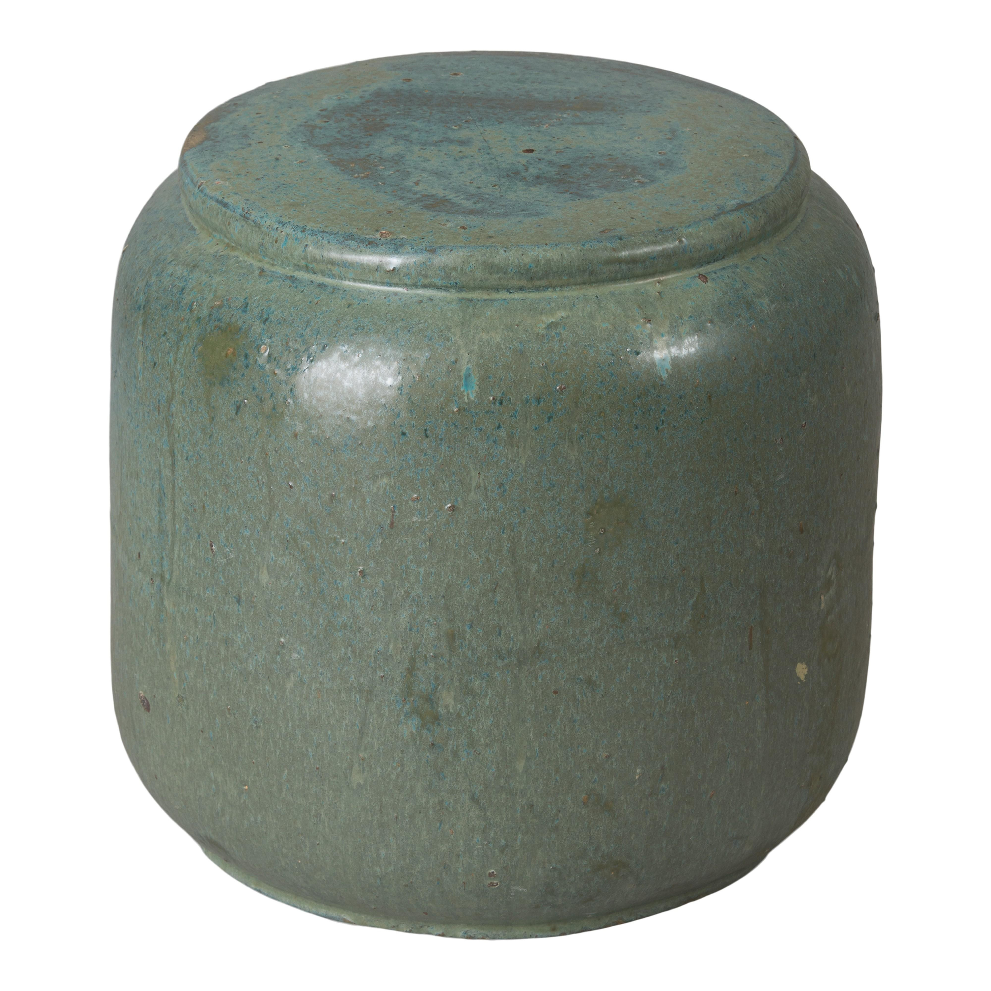 Squat 18 in. Round Teal Ceramic Garden Stool