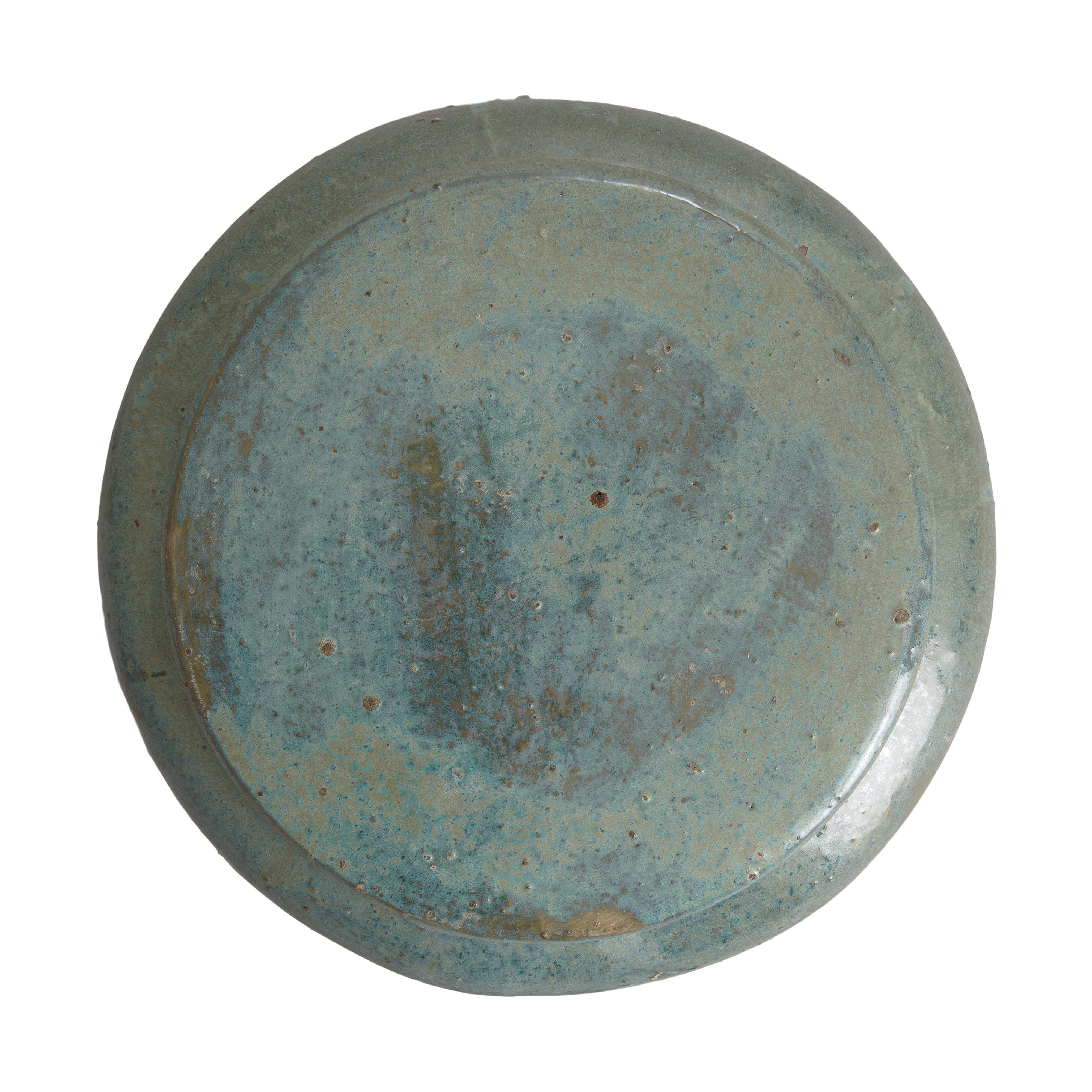 Squat 18 in. Round Teal Ceramic Garden Stool