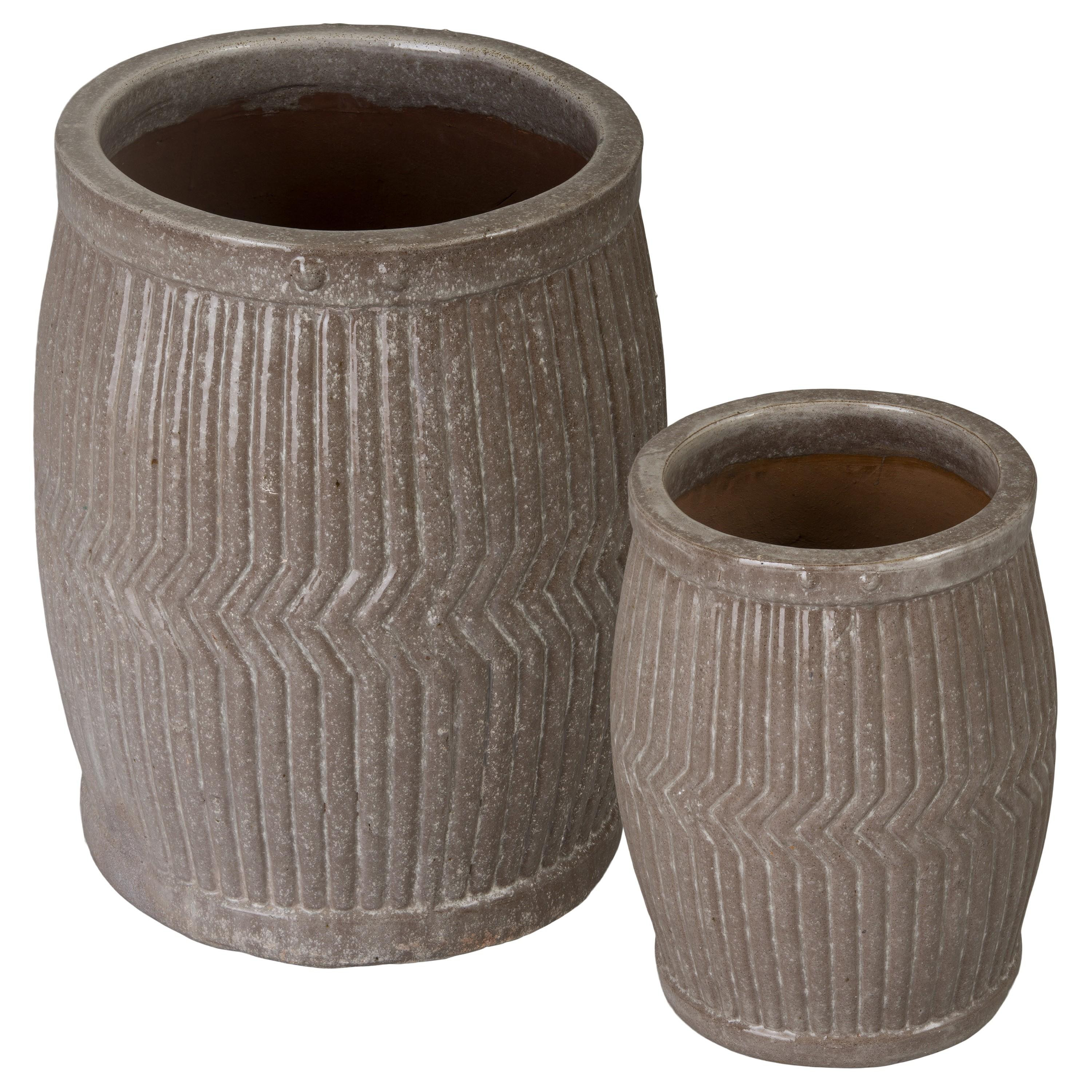Set of 2 Dolly Tub Gray Ceramic Planters