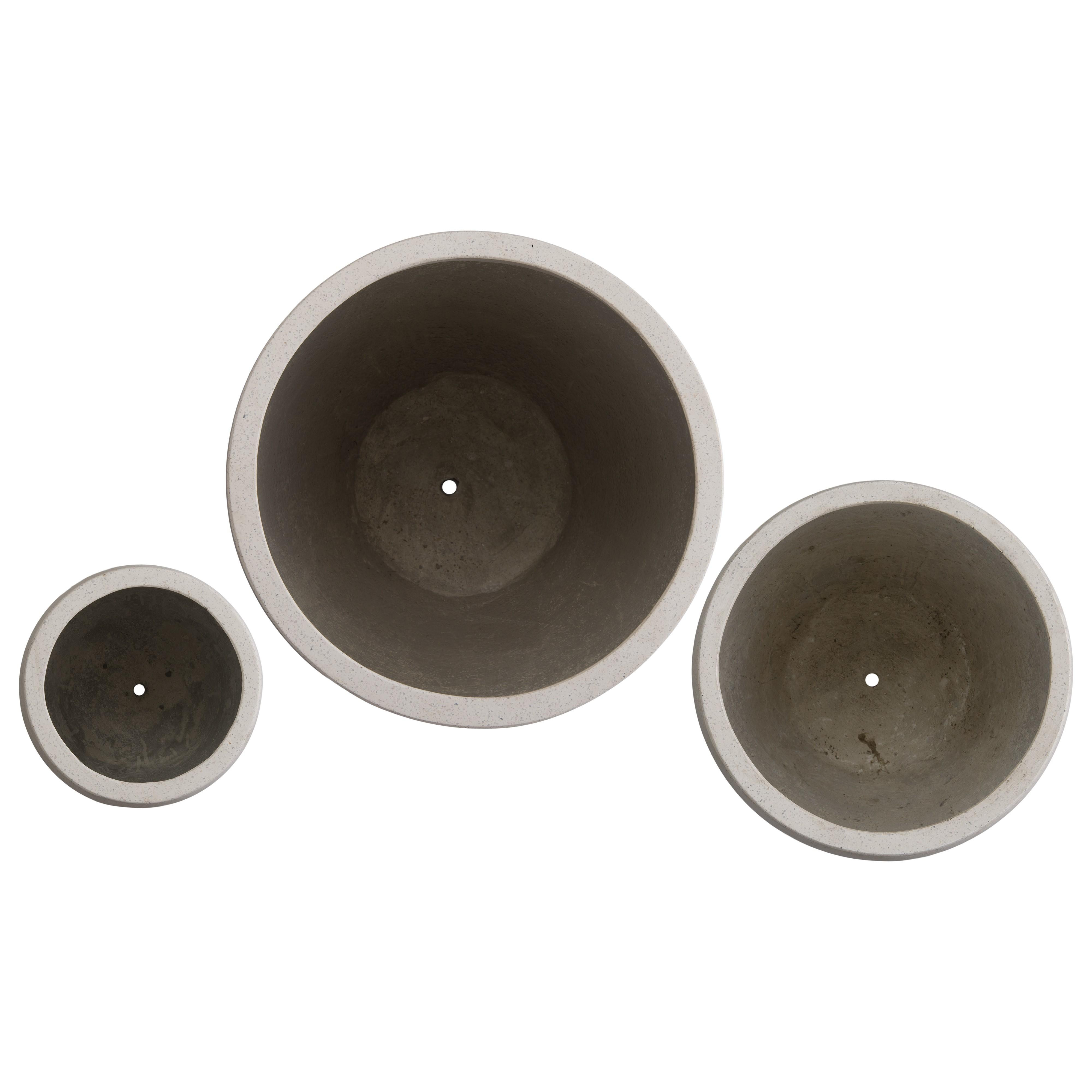 Set of 3 Round White Terrazzo Planters