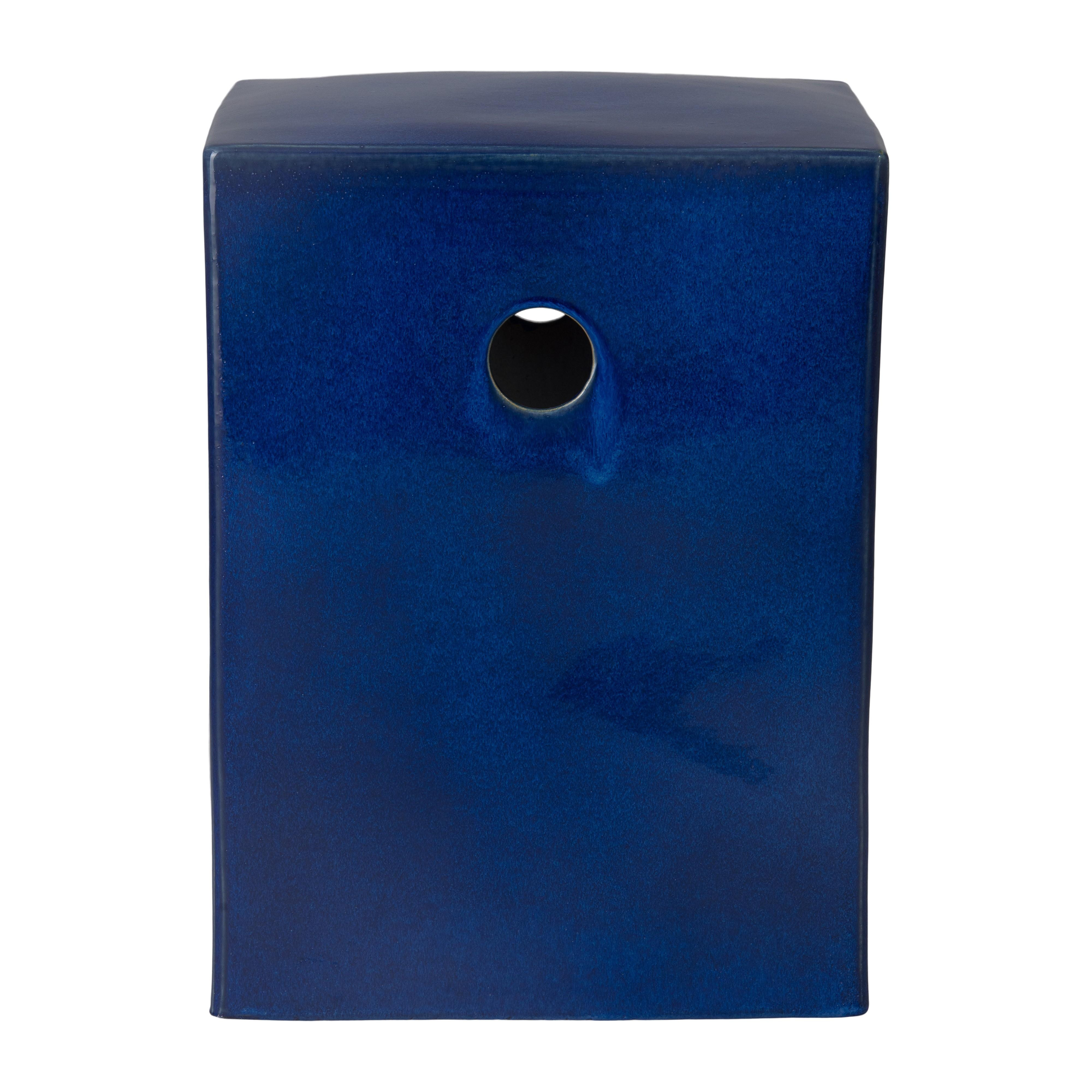 18 in. Square Blue Ceramic Garden Stool