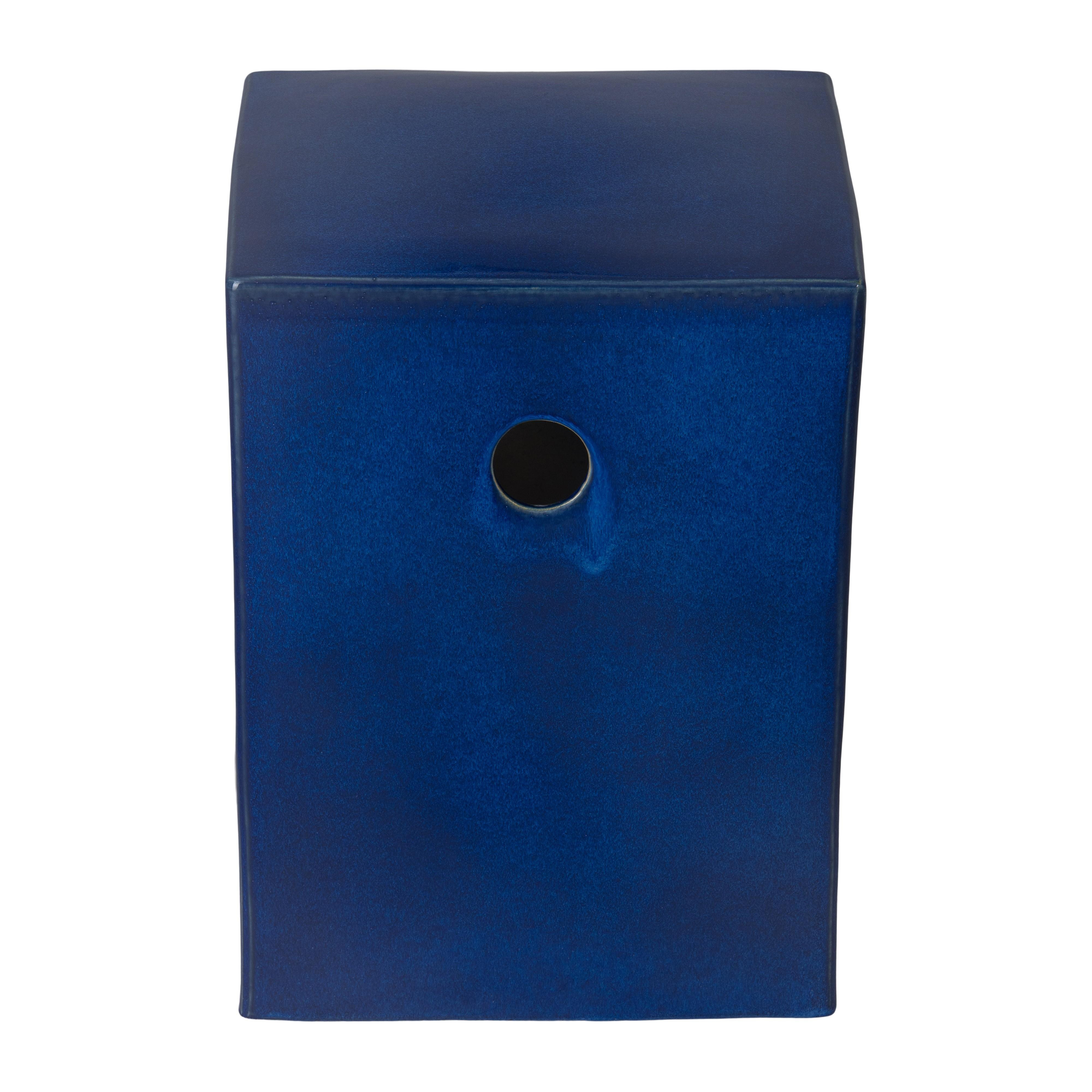 18 in. Square Blue Ceramic Garden Stool