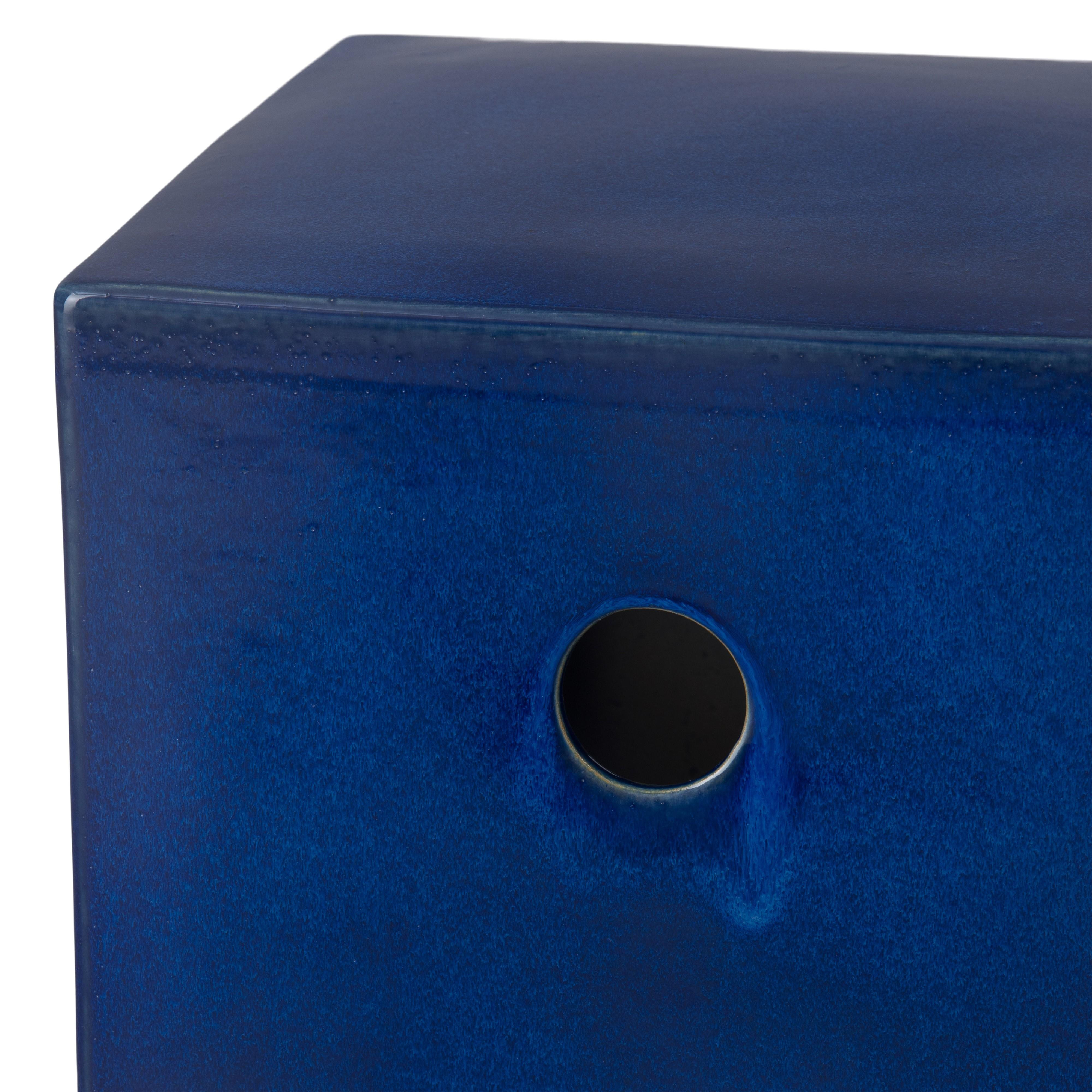 18 in. Square Blue Ceramic Garden Stool