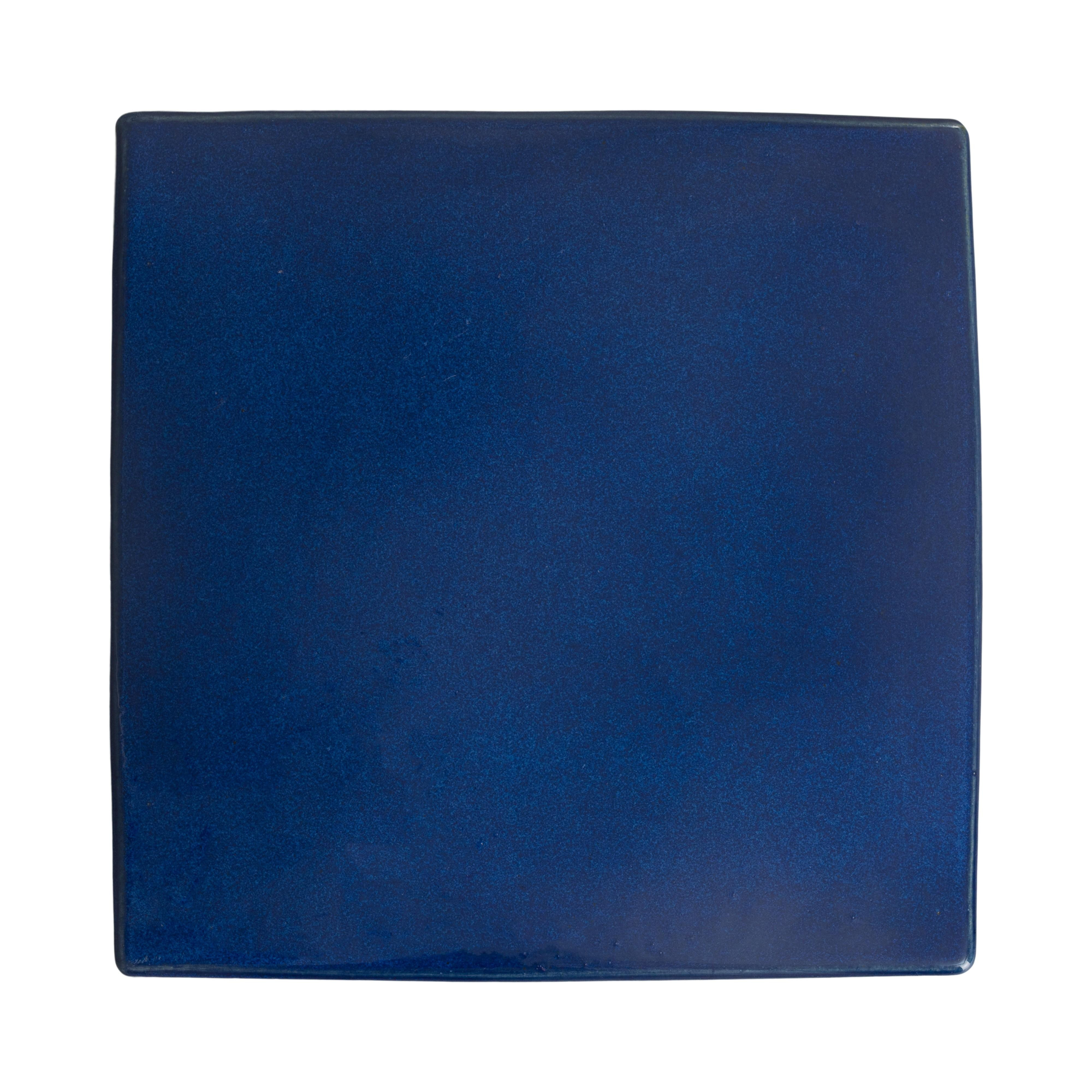18 in. Square Blue Ceramic Garden Stool