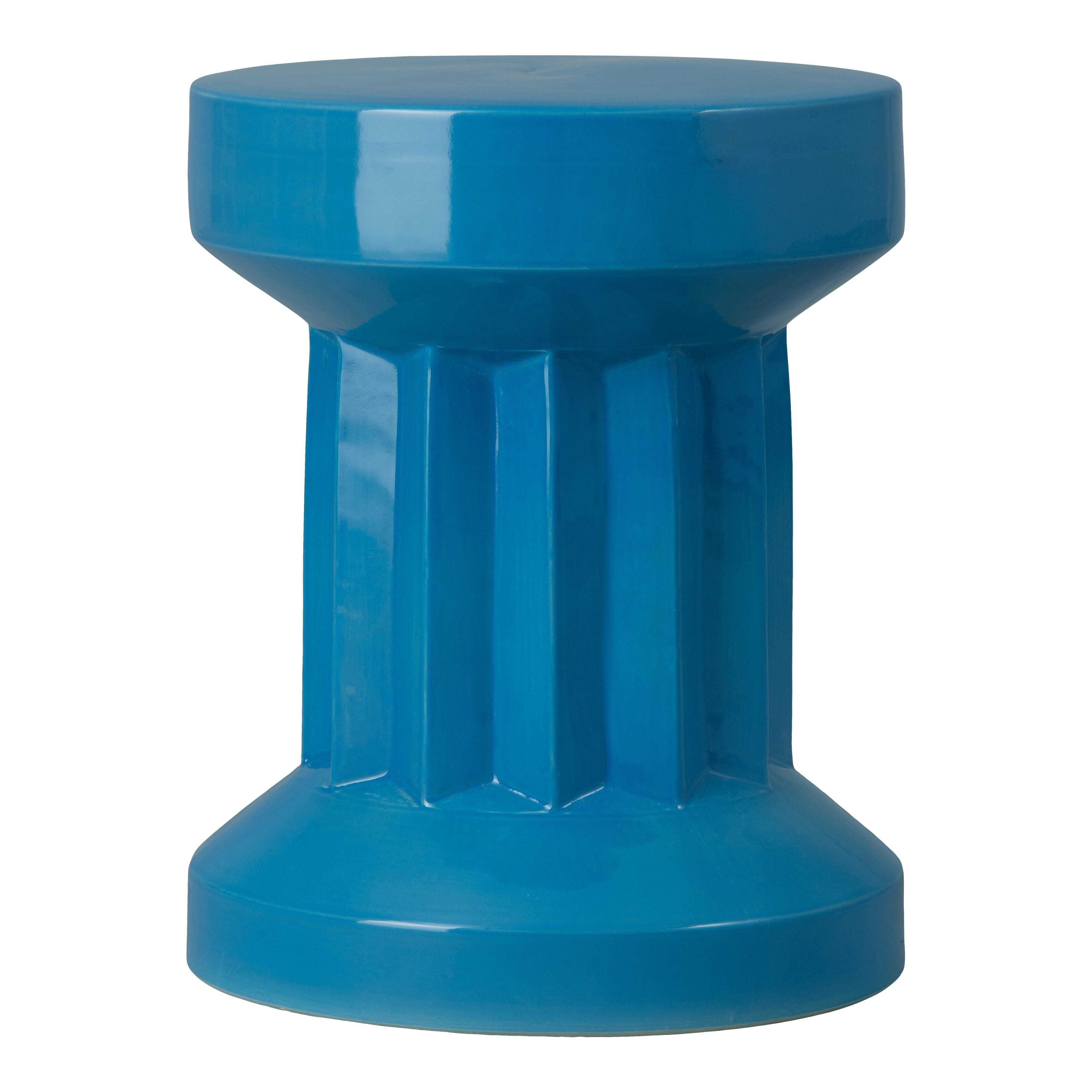Intrepid 18 in. Round Turquoise Ceramic Garden Stool