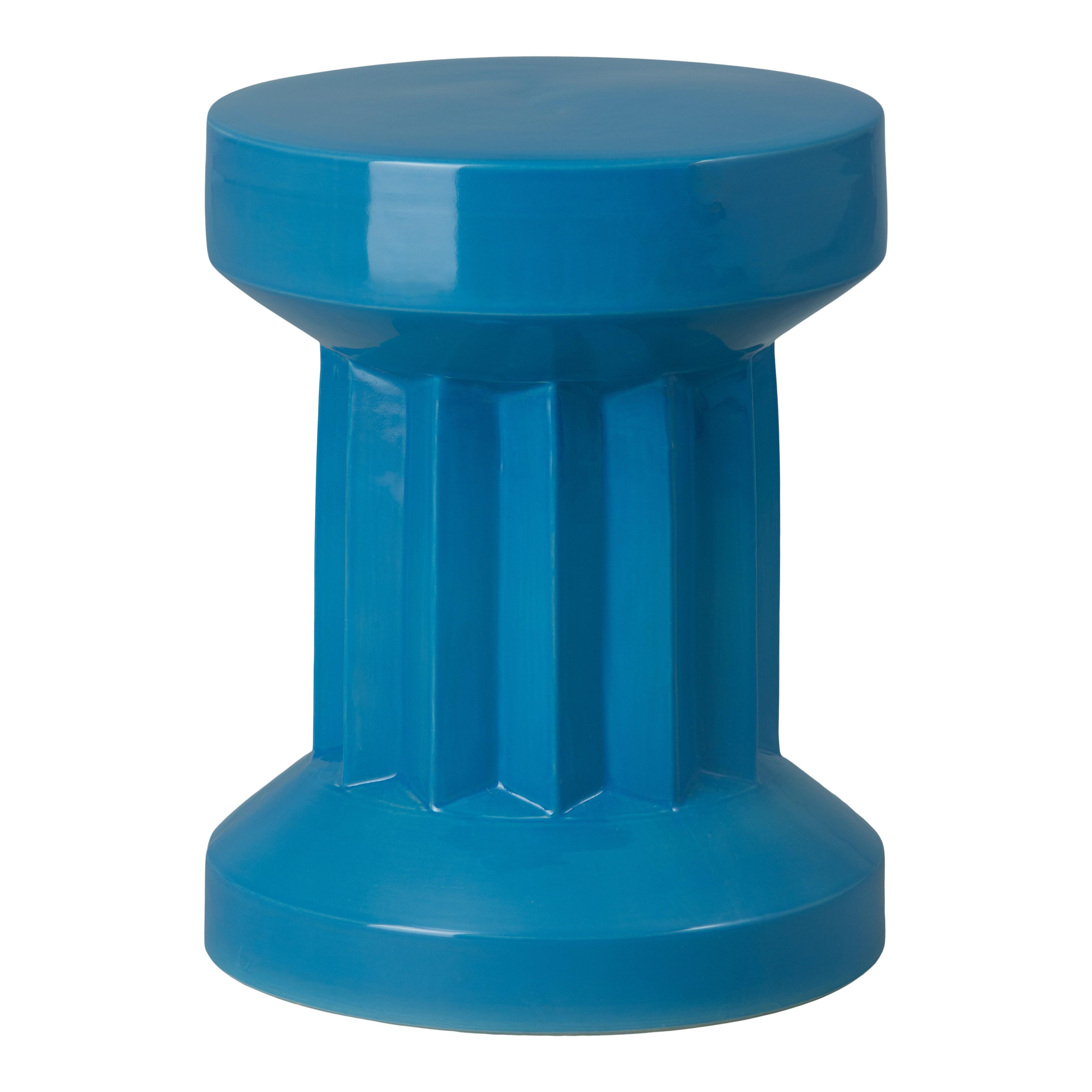 Intrepid 18 in. Round Turquoise Ceramic Garden Stool
