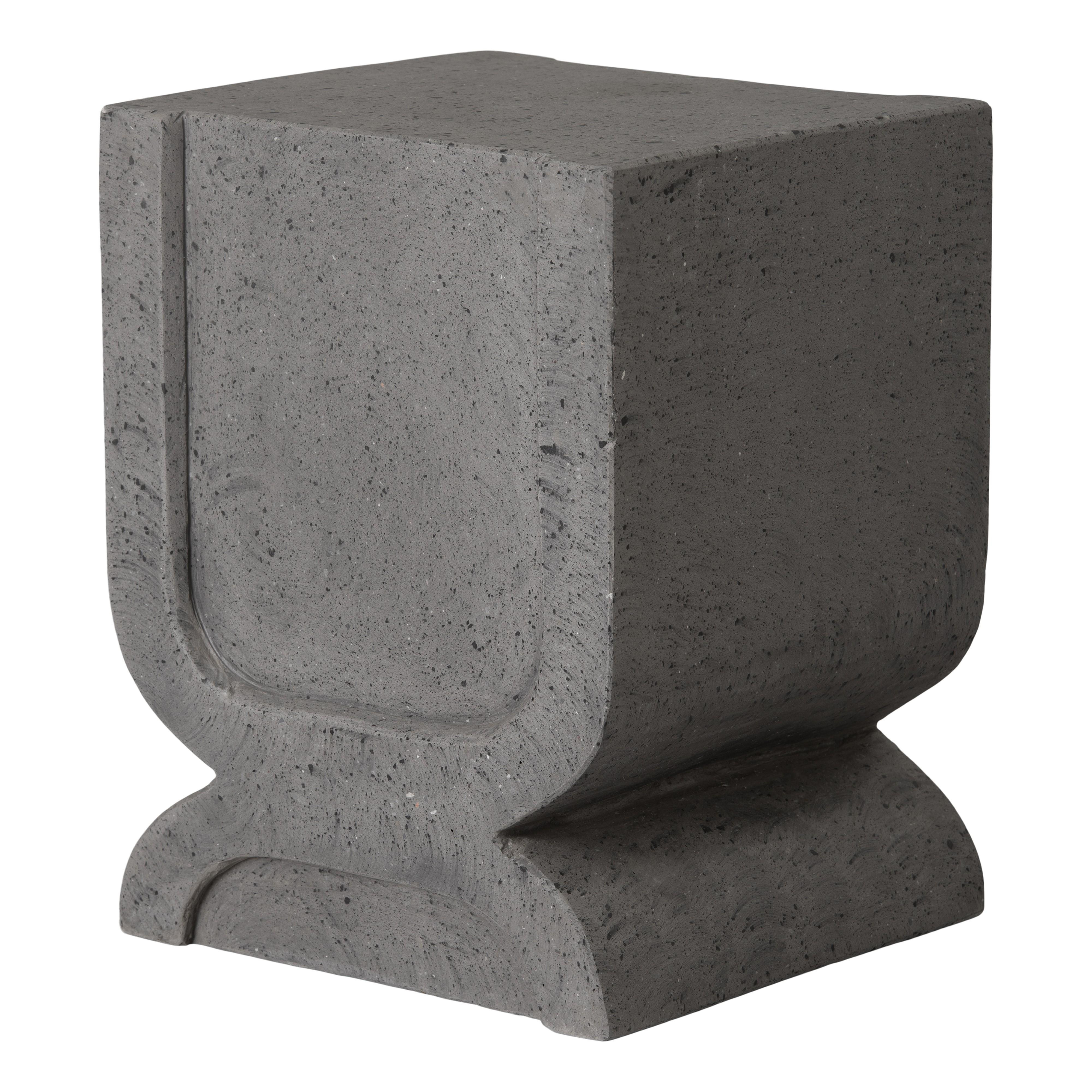 Uri 18 in. Square Gray Terrazzo Garden Stool