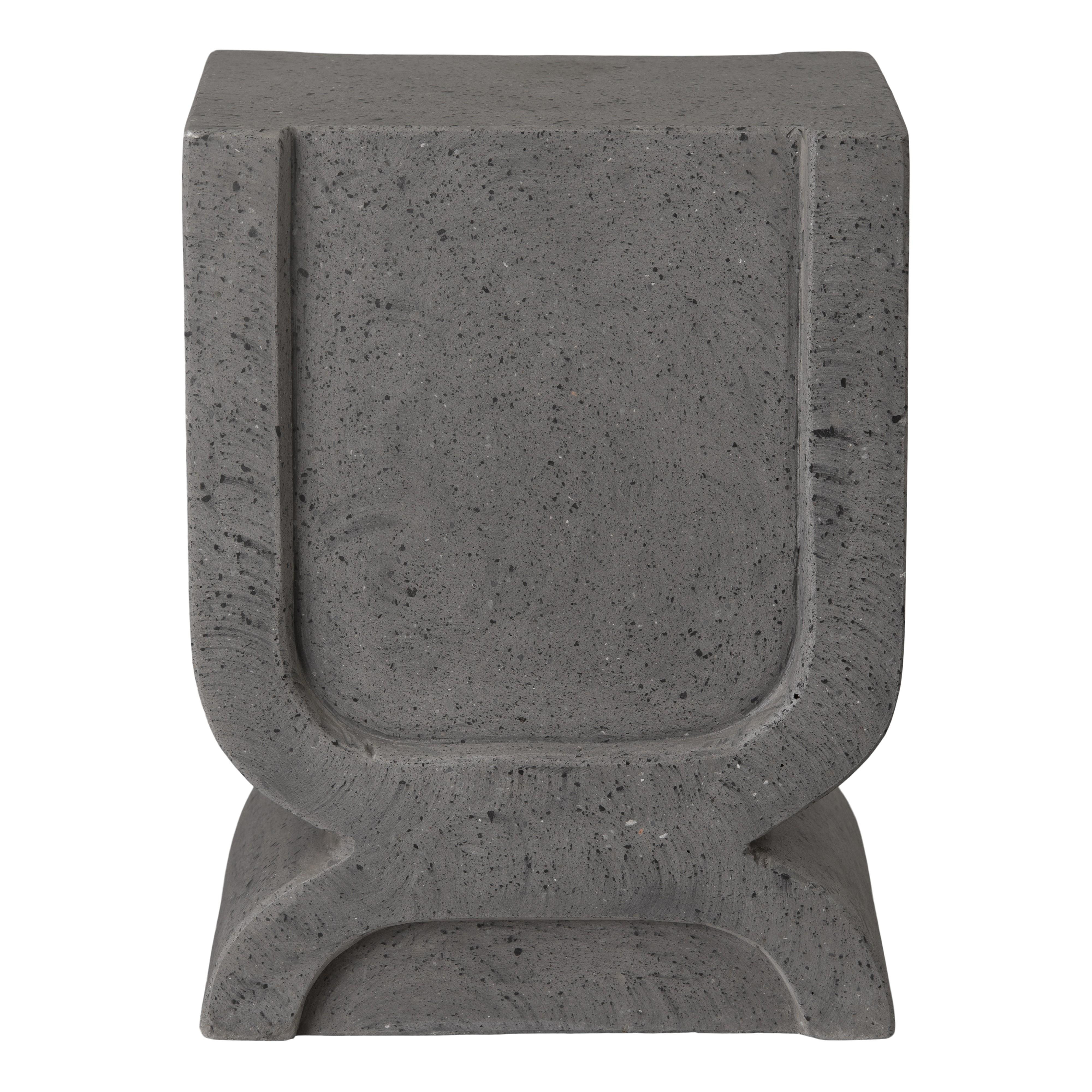 Uri 18 in. Square Gray Terrazzo Garden Stool