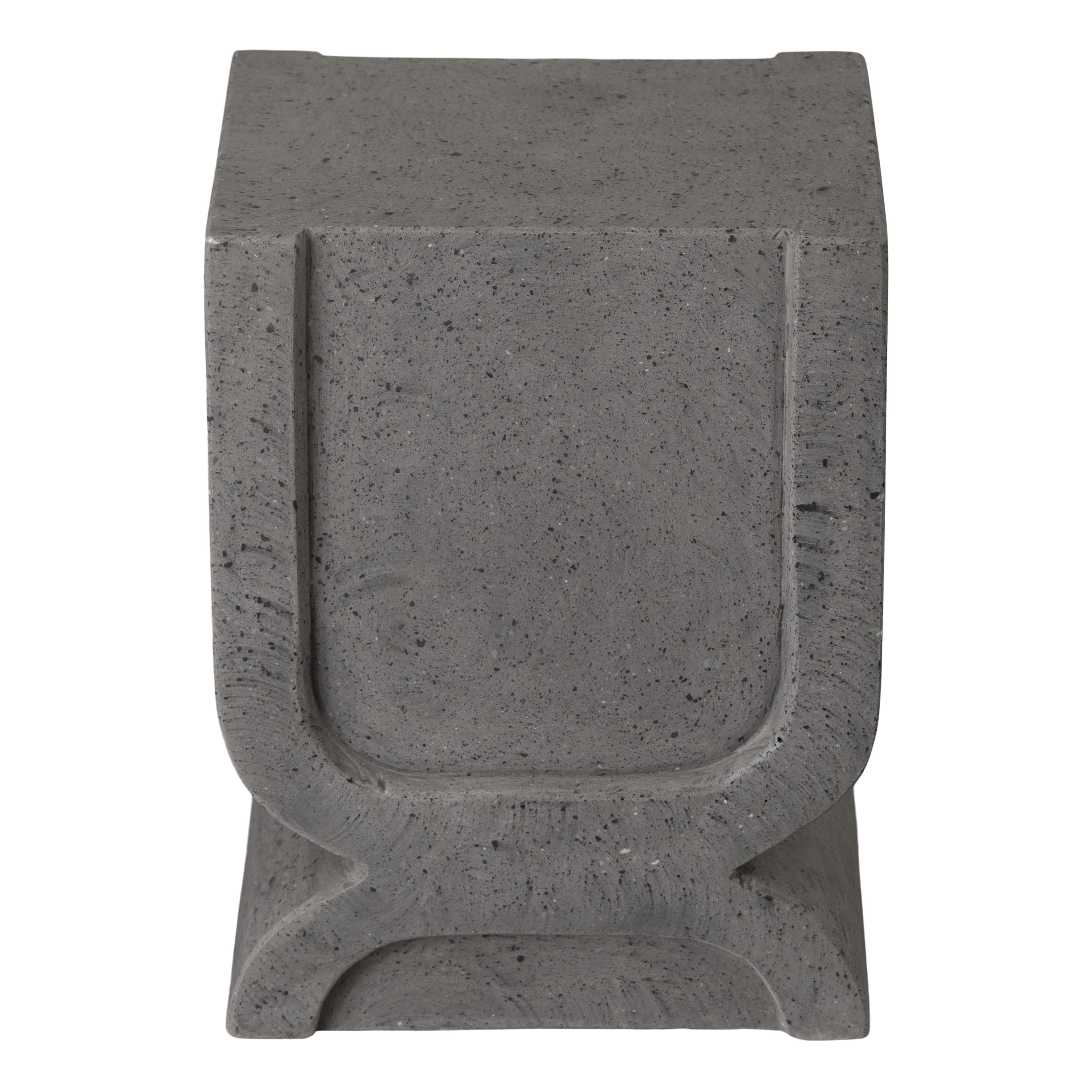 Uri 18 in. Square Gray Terrazzo Garden Stool