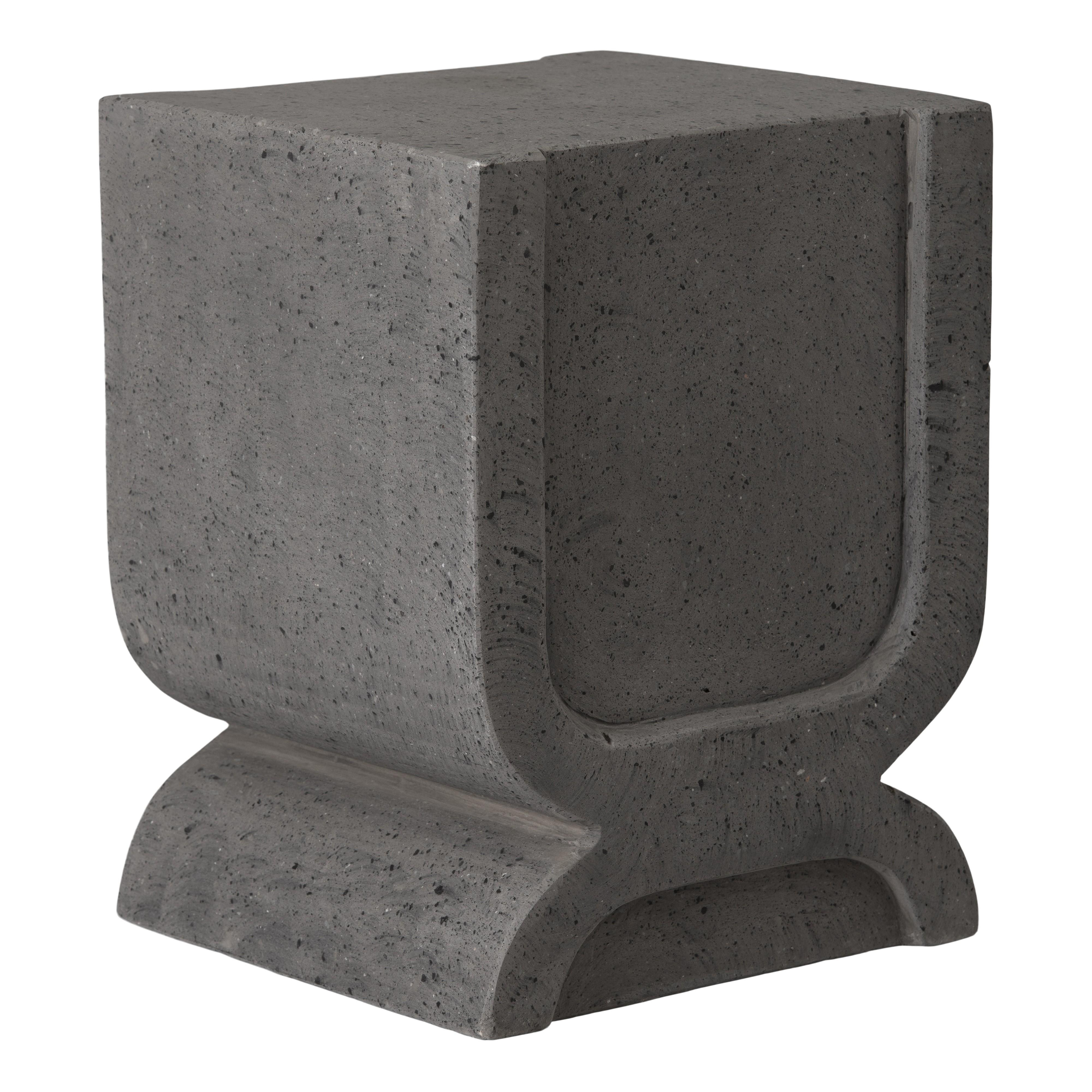Uri 18 in. Square Gray Terrazzo Garden Stool