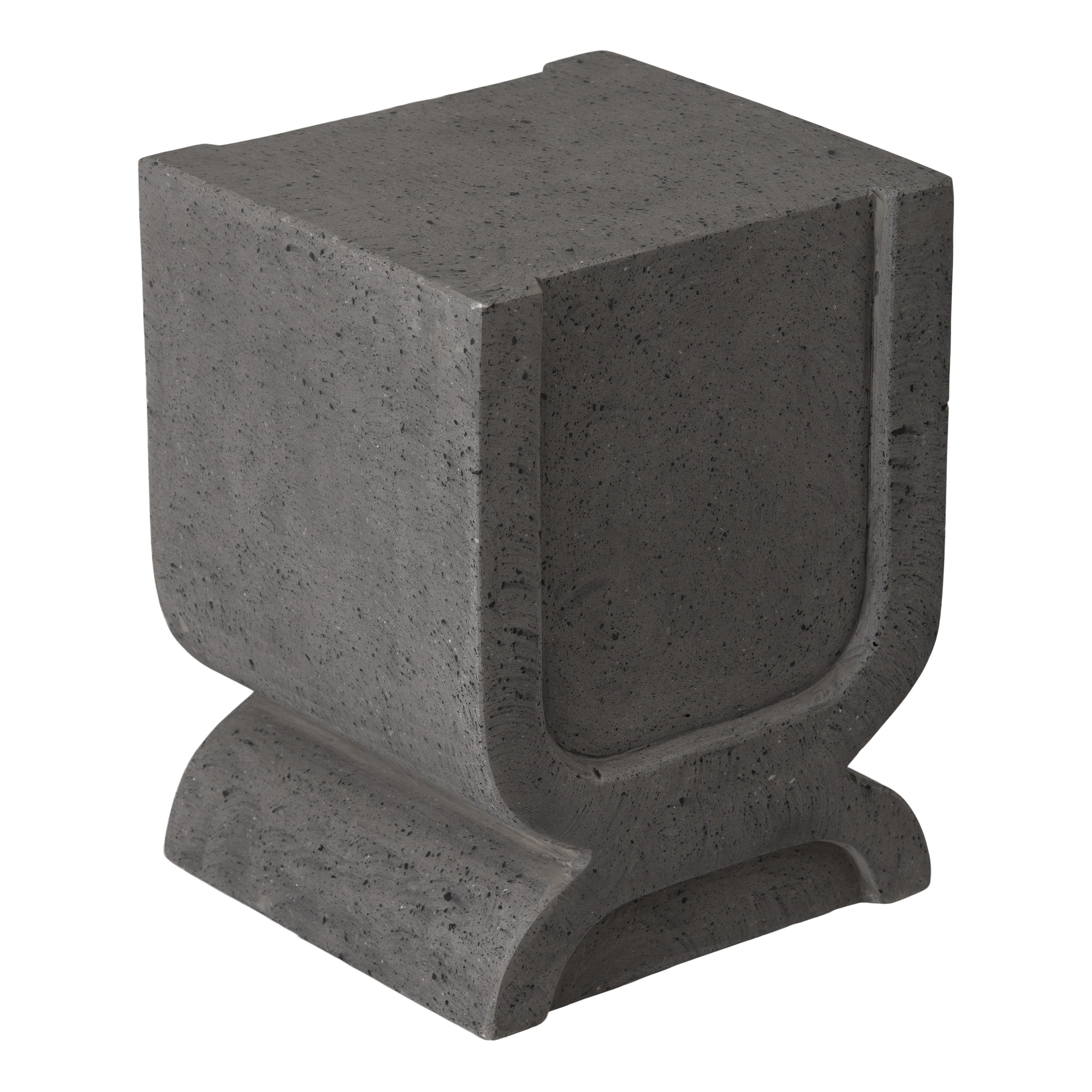 Uri 18 in. Square Gray Terrazzo Garden Stool