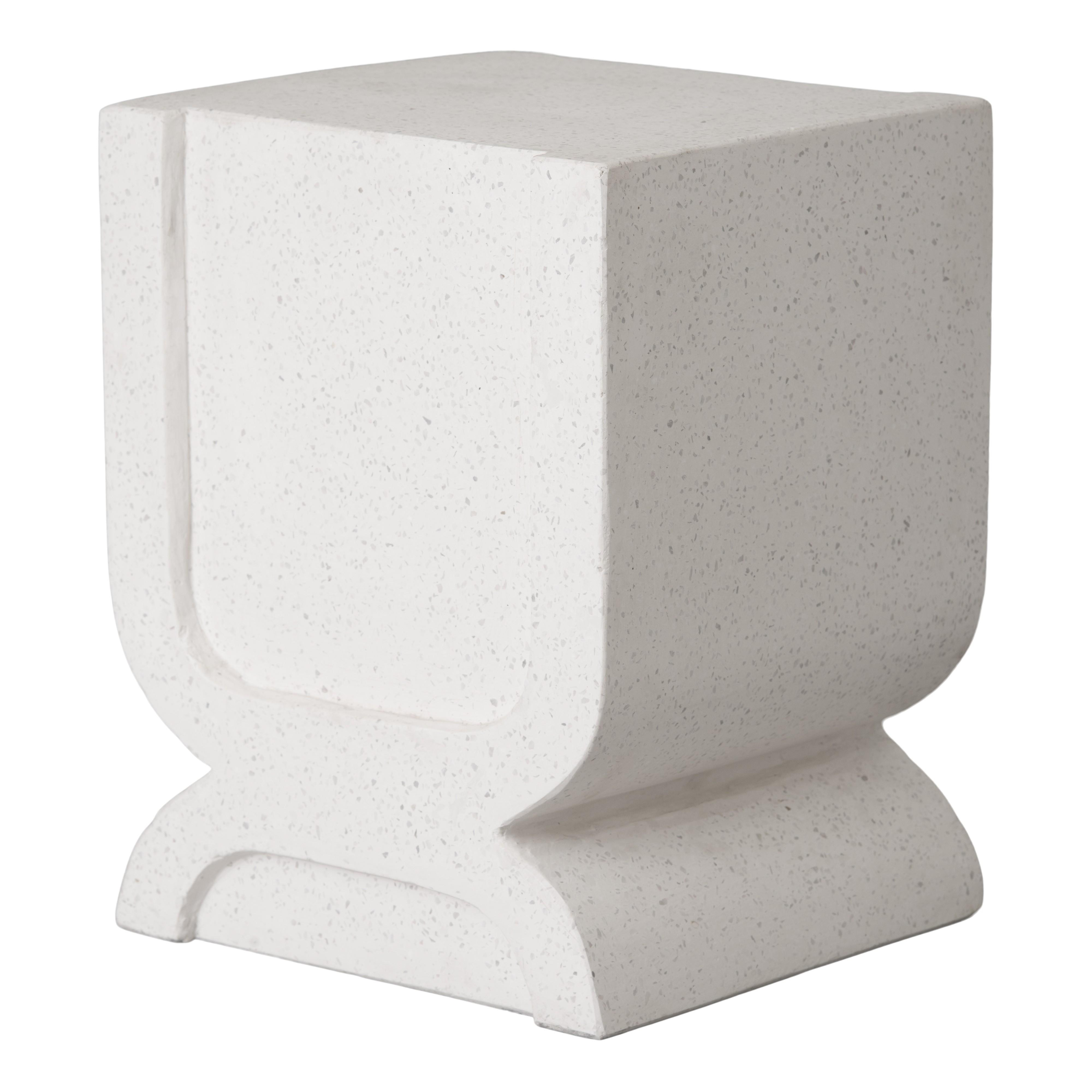 Uri 18 in. Square White Terrazzo Garden Stool