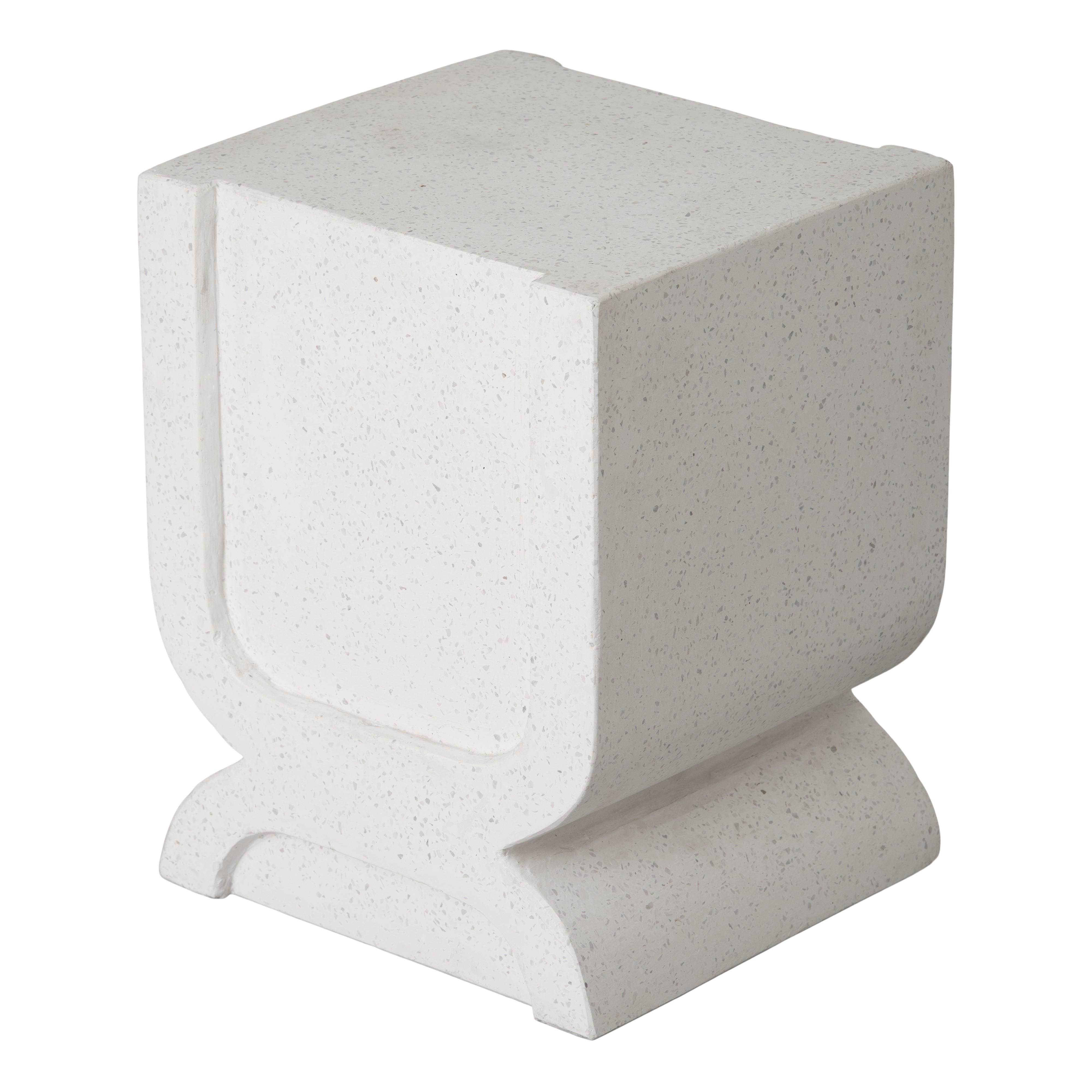 Uri 18 in. Square White Terrazzo Garden Stool